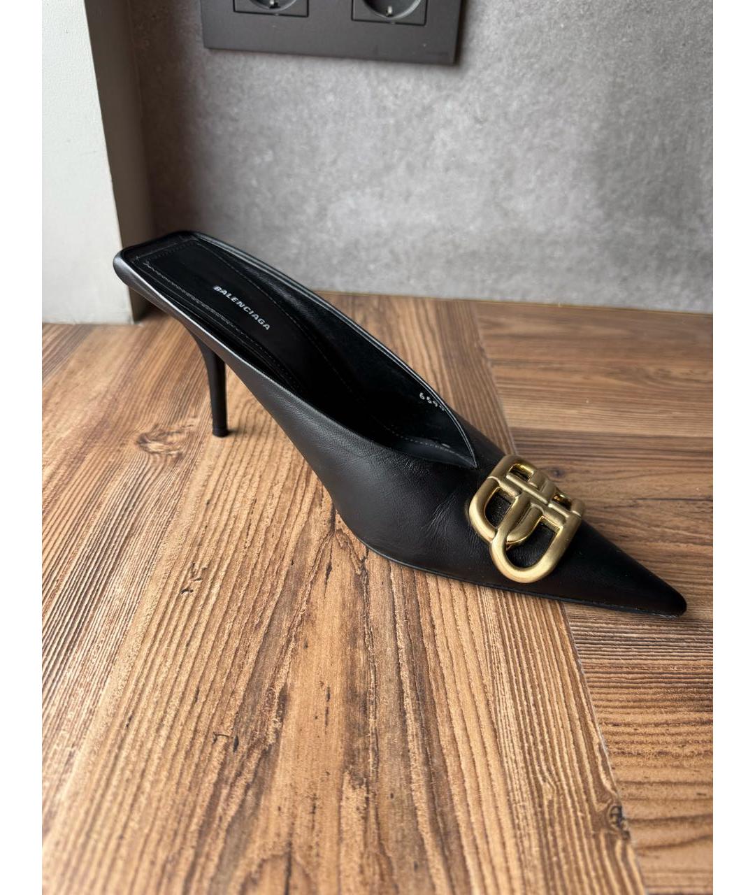 BALENCIAGA Черные кожаные мюли, фото 9