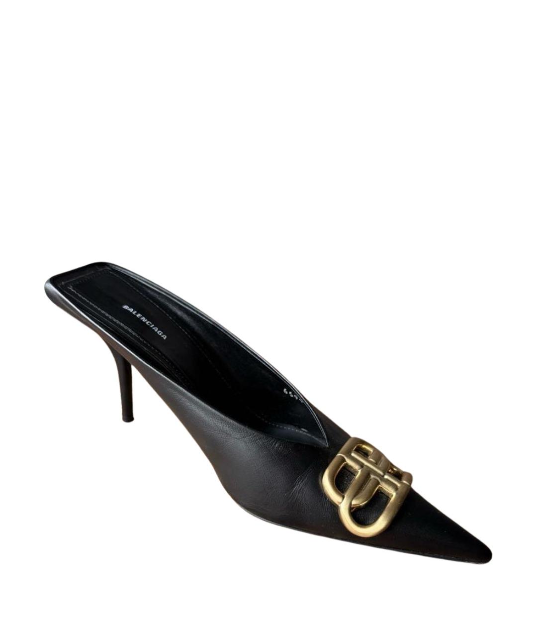 BALENCIAGA Черные кожаные мюли, фото 1