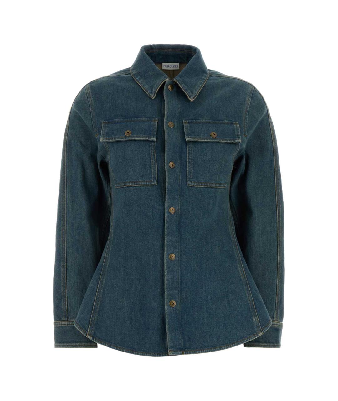 BURBERRY Синяя хлопко-эластановая рубашка, фото 1