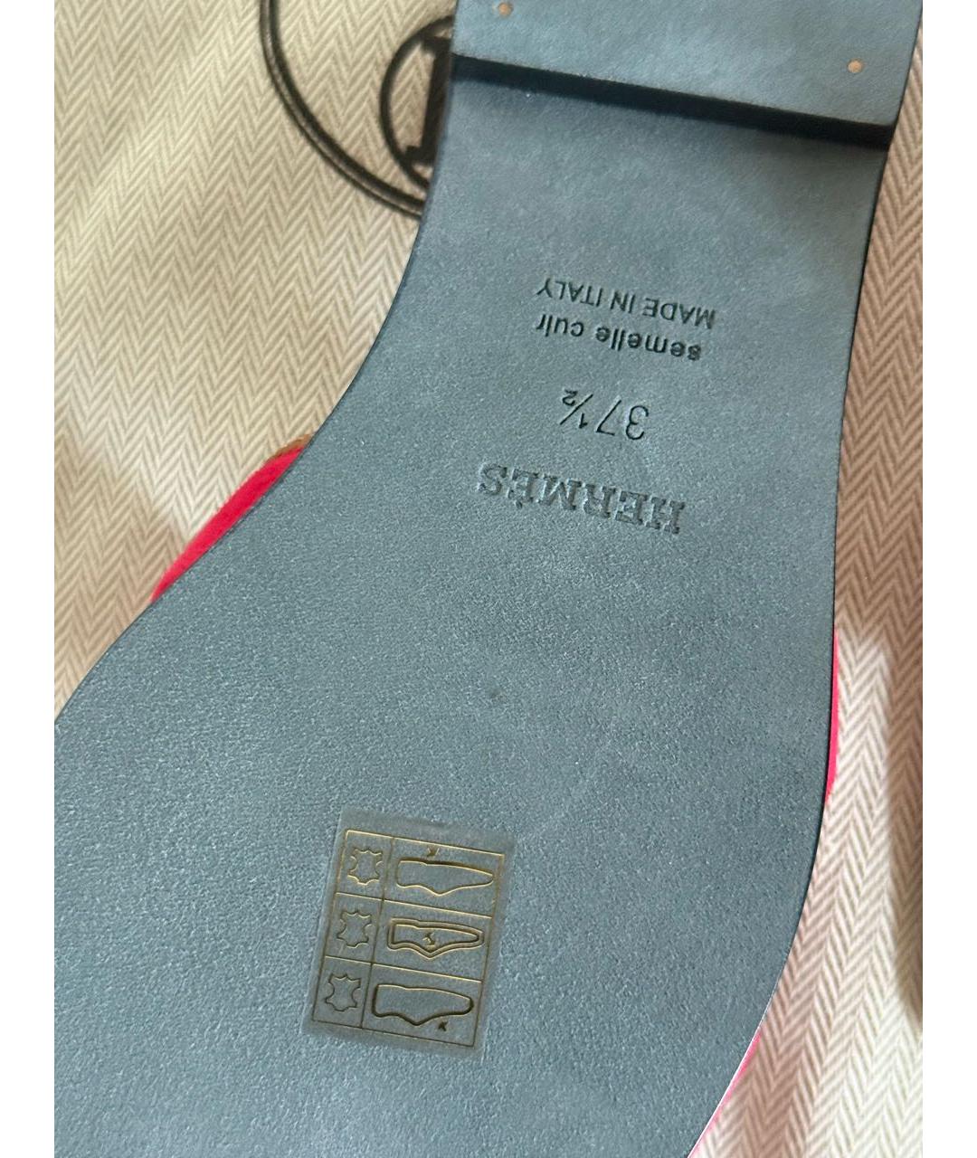 HERMES Красные замшевые шлепанцы, фото 4