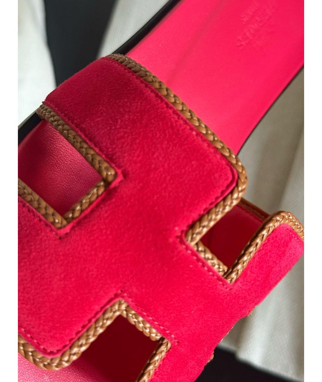 HERMES Красные замшевые шлепанцы, фото 3