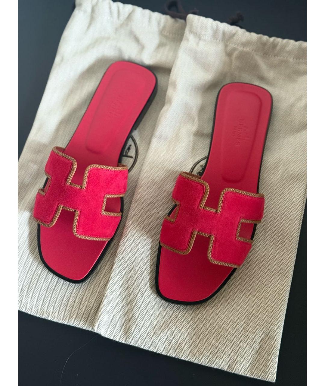 HERMES Красные замшевые шлепанцы, фото 5