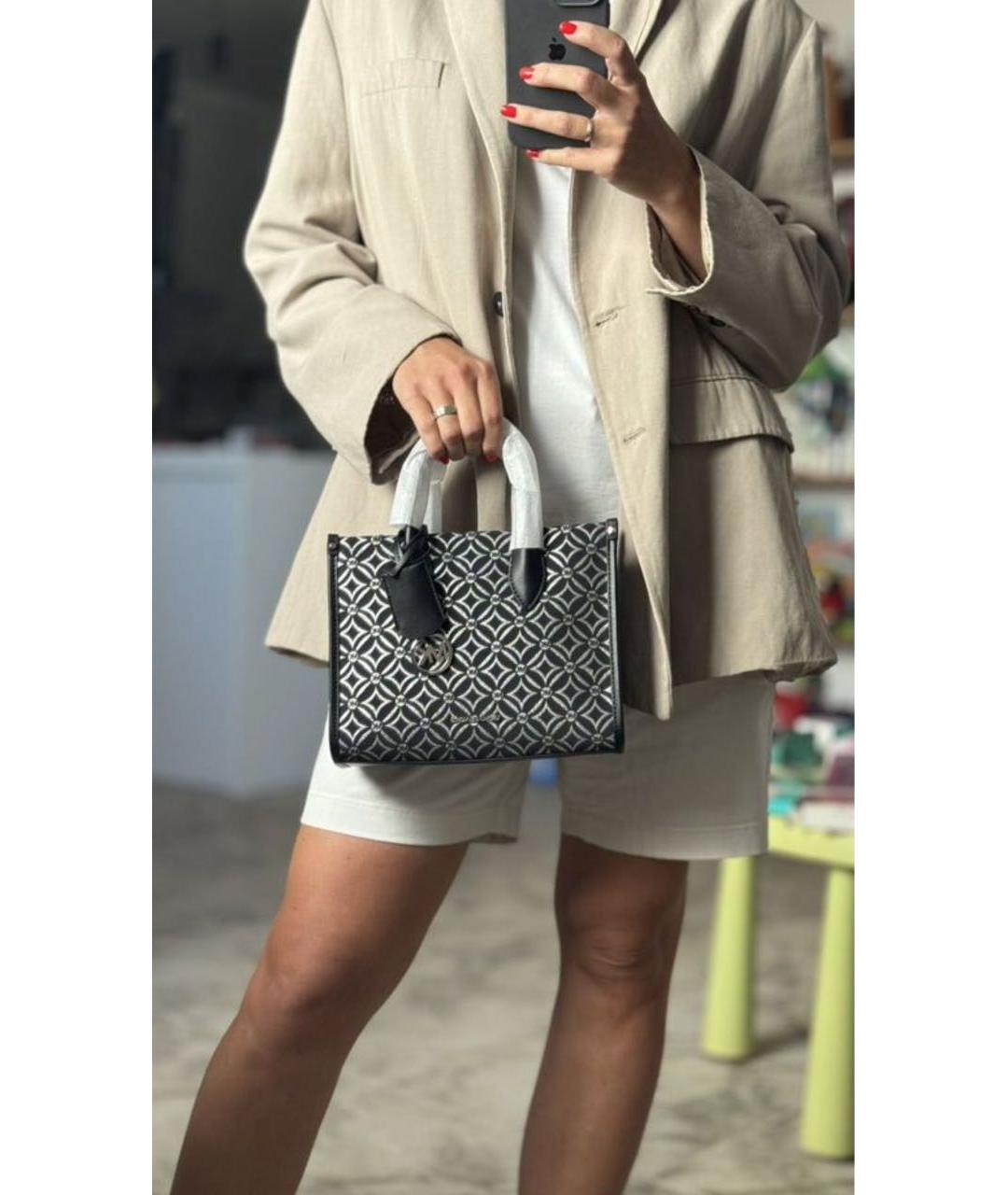 MICHAEL KORS Черная жаккардовая сумка с короткими ручками, фото 7