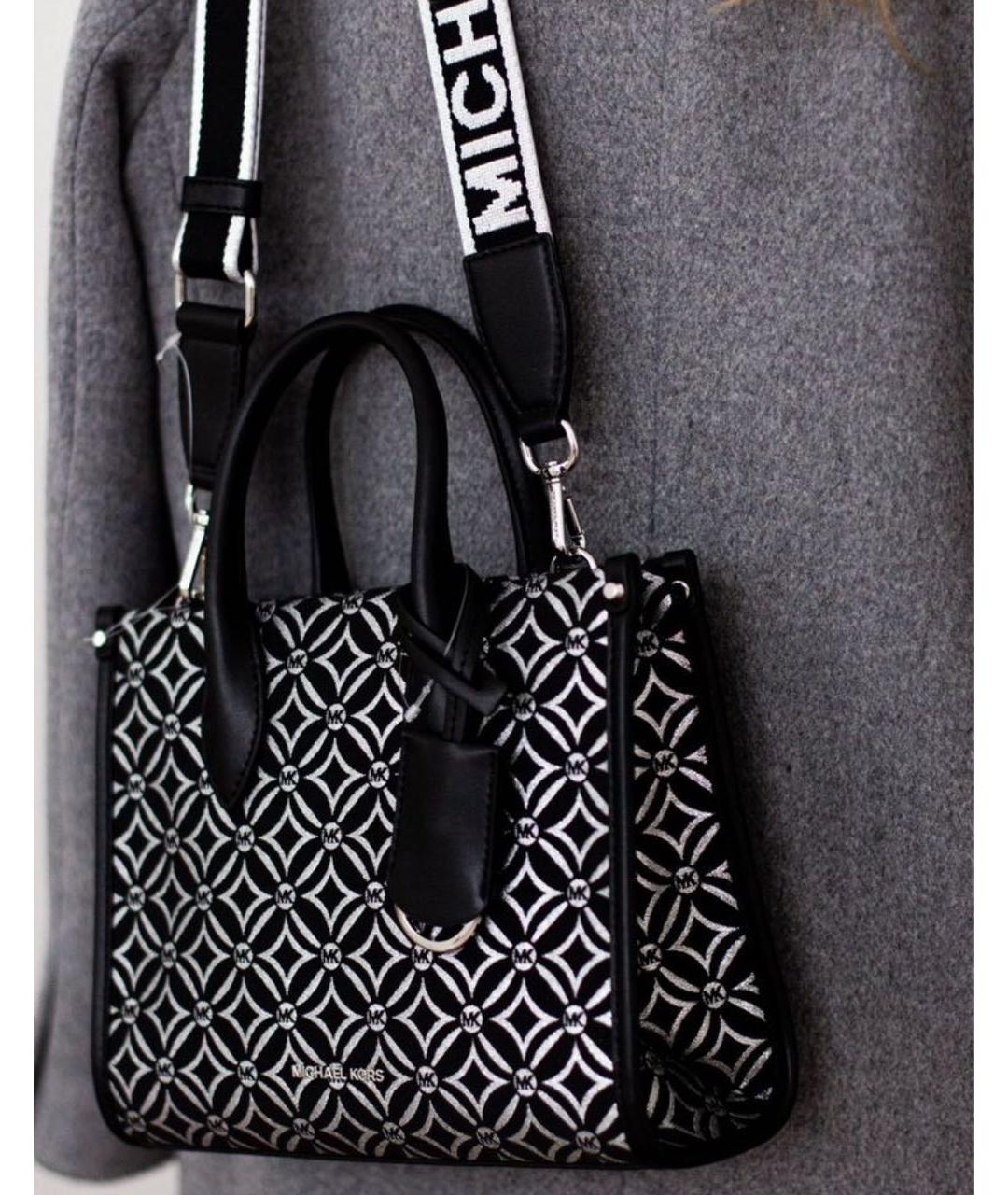 MICHAEL KORS Черная жаккардовая сумка с короткими ручками, фото 4