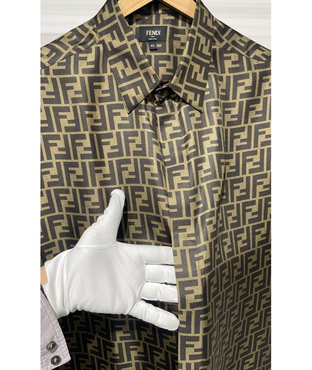 FENDI Коричневая шелковая кэжуал рубашка, фото 4