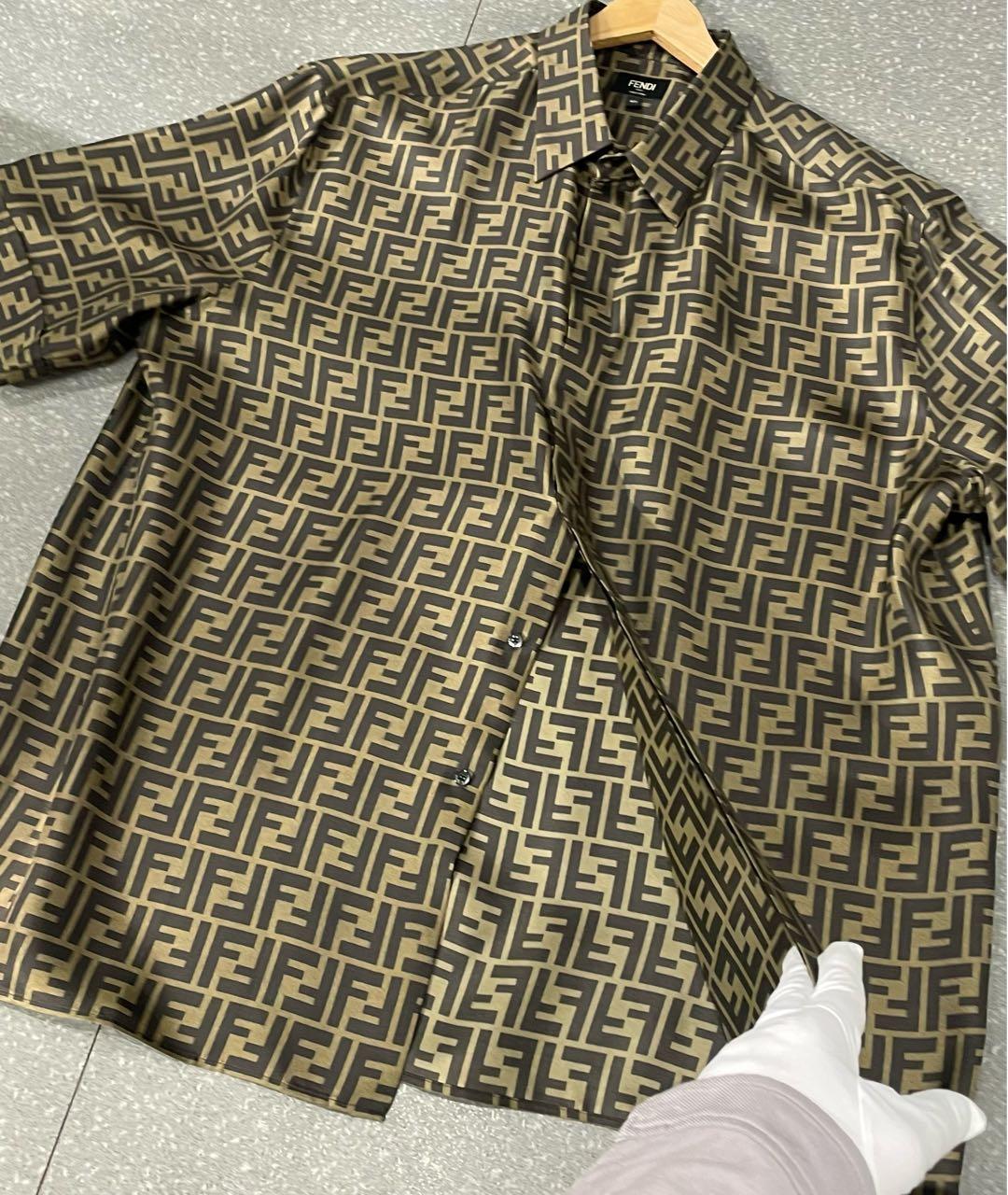 FENDI Коричневая шелковая кэжуал рубашка, фото 5