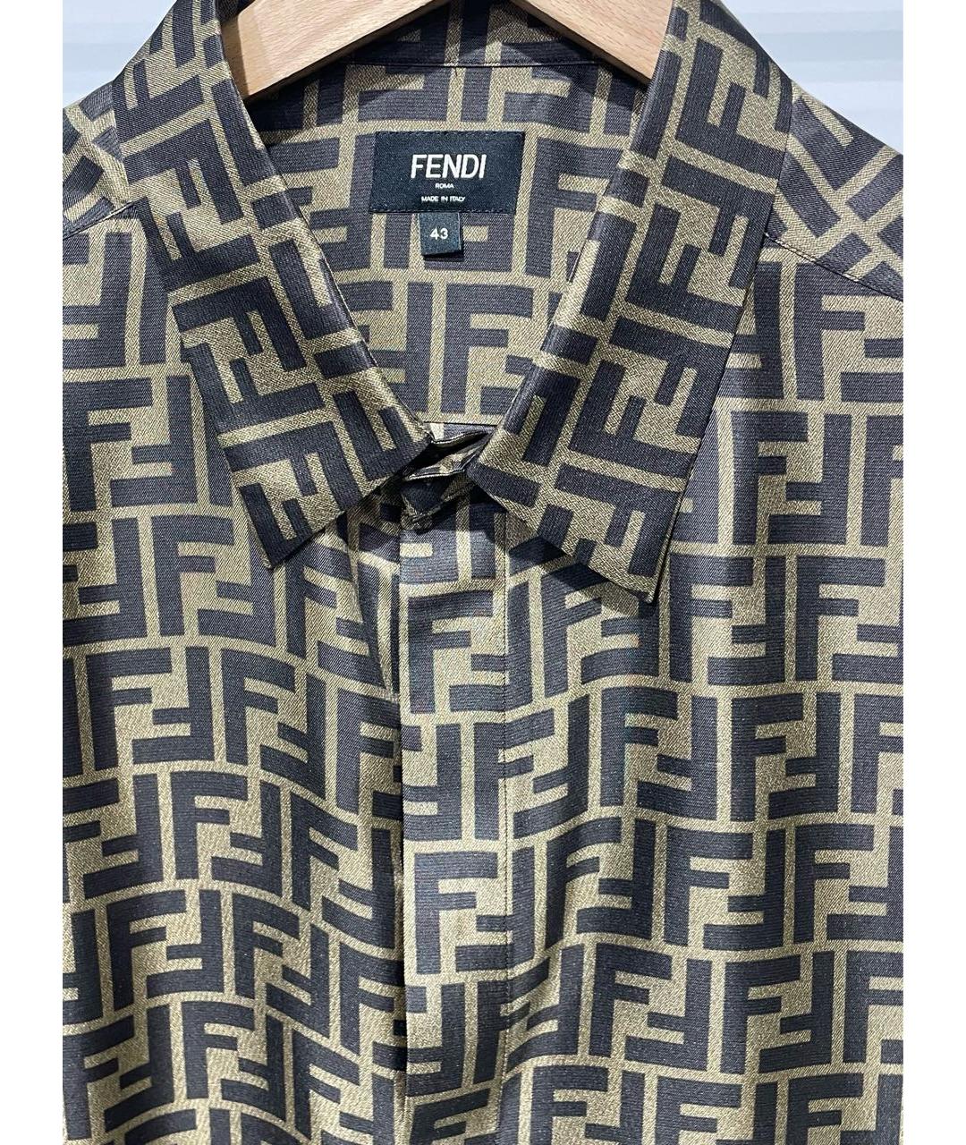 FENDI Коричневая шелковая кэжуал рубашка, фото 3