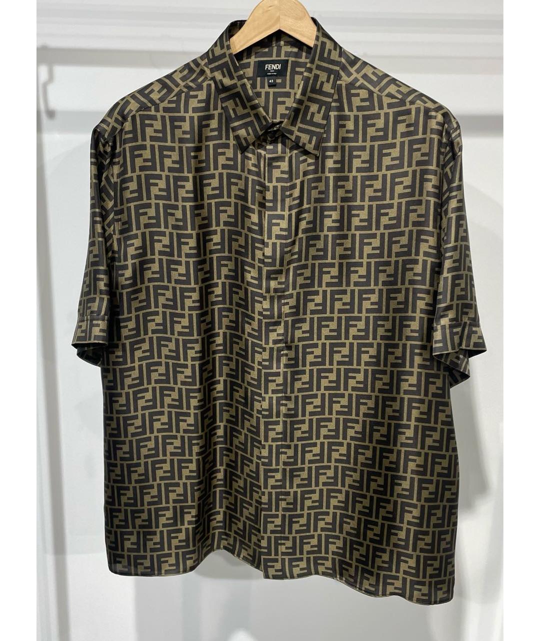 FENDI Коричневая шелковая кэжуал рубашка, фото 8