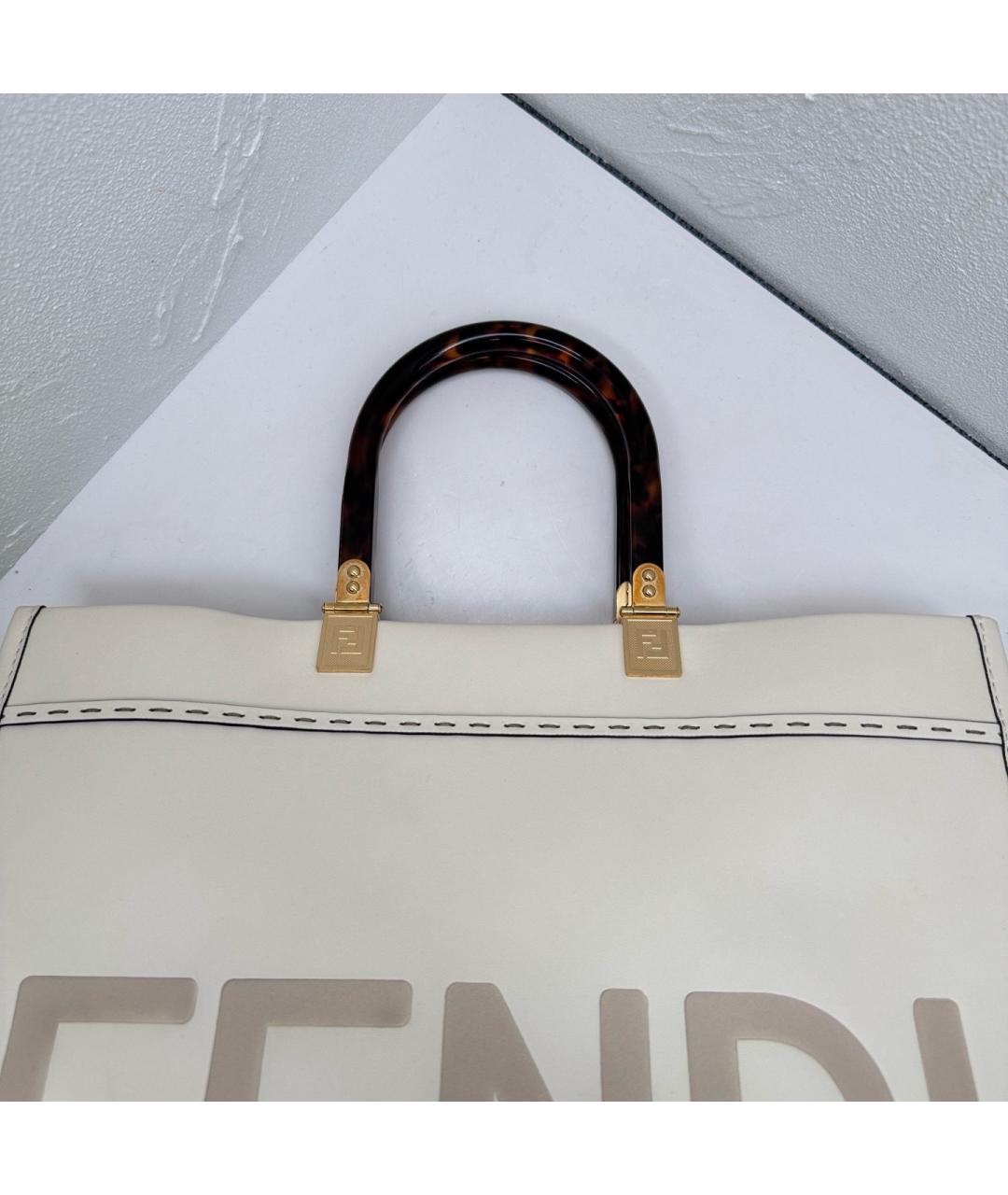 FENDI Белая кожаная сумка тоут, фото 6