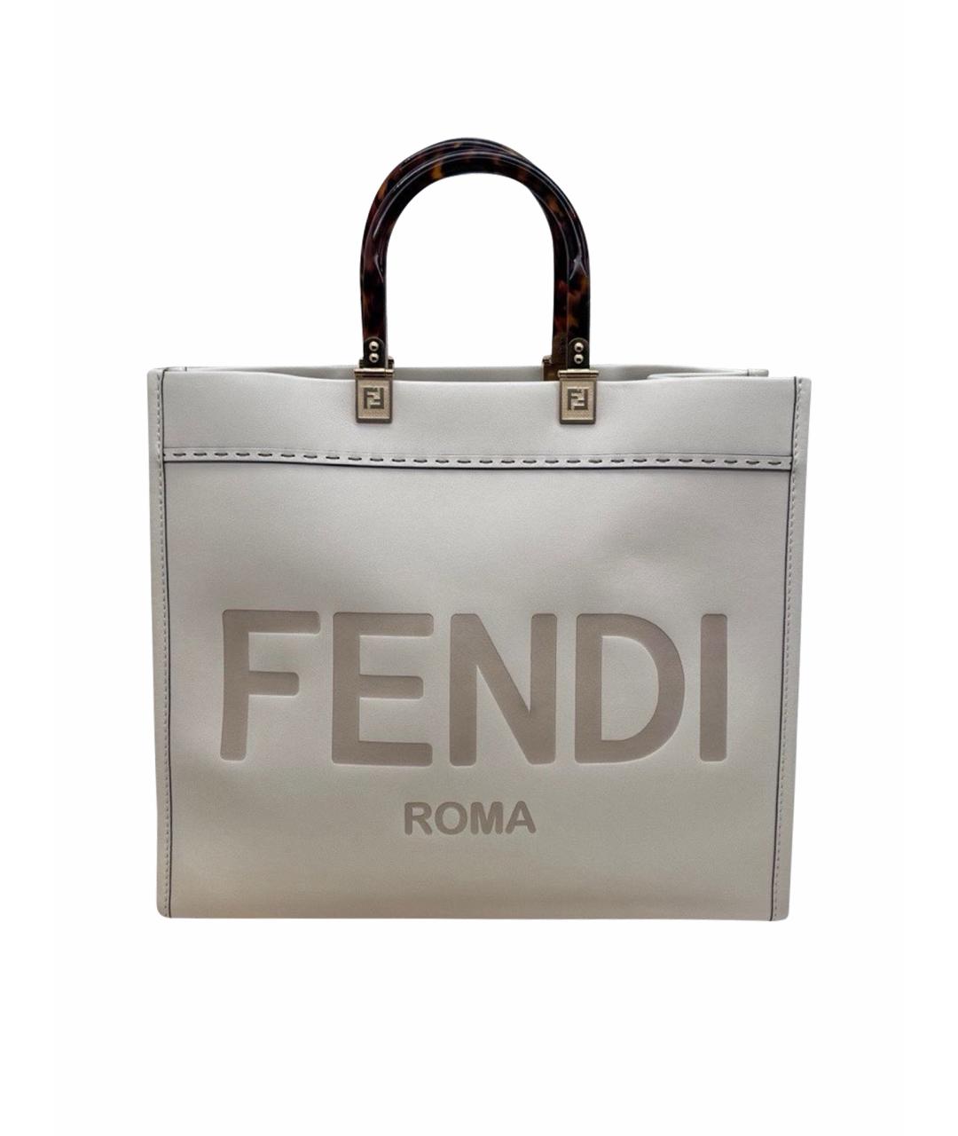 FENDI Белая кожаная сумка тоут, фото 1