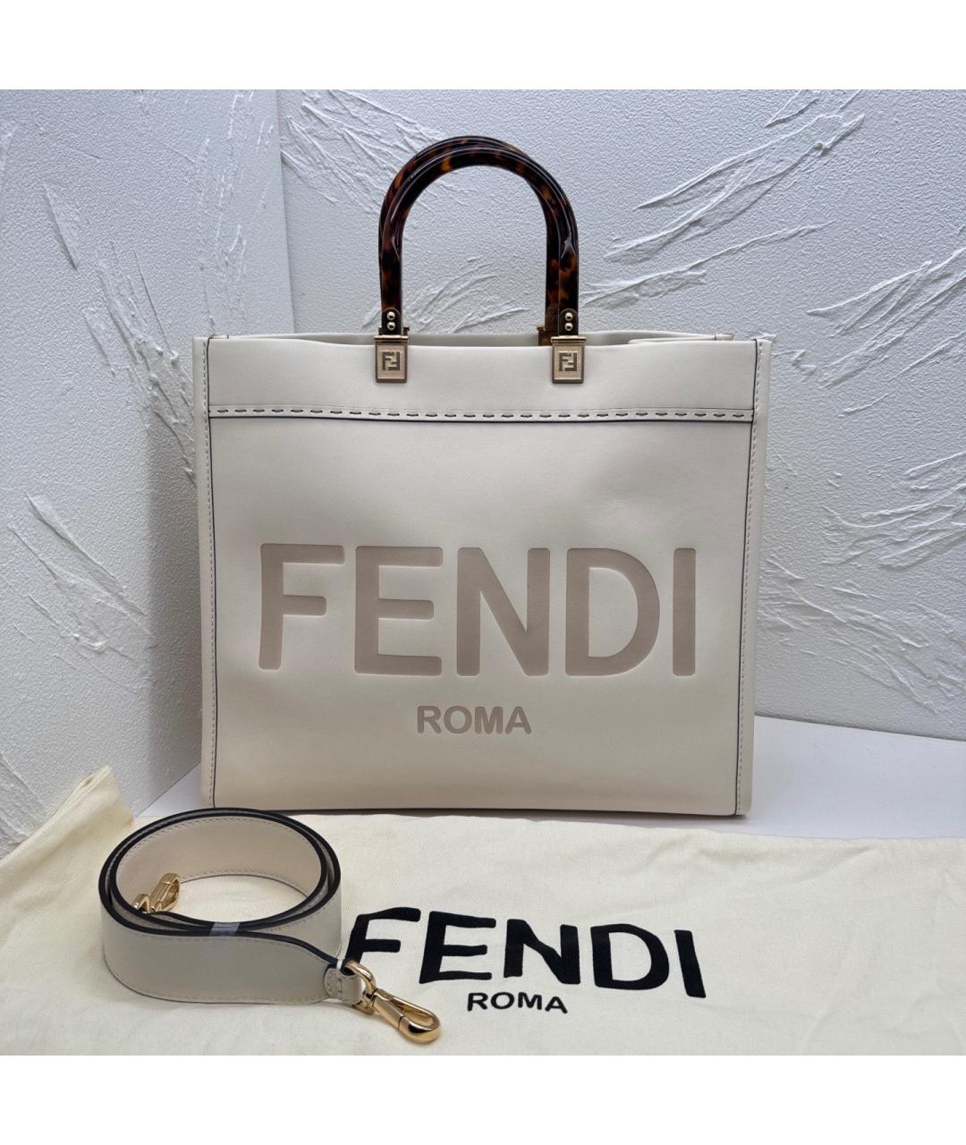 FENDI Белая кожаная сумка тоут, фото 9