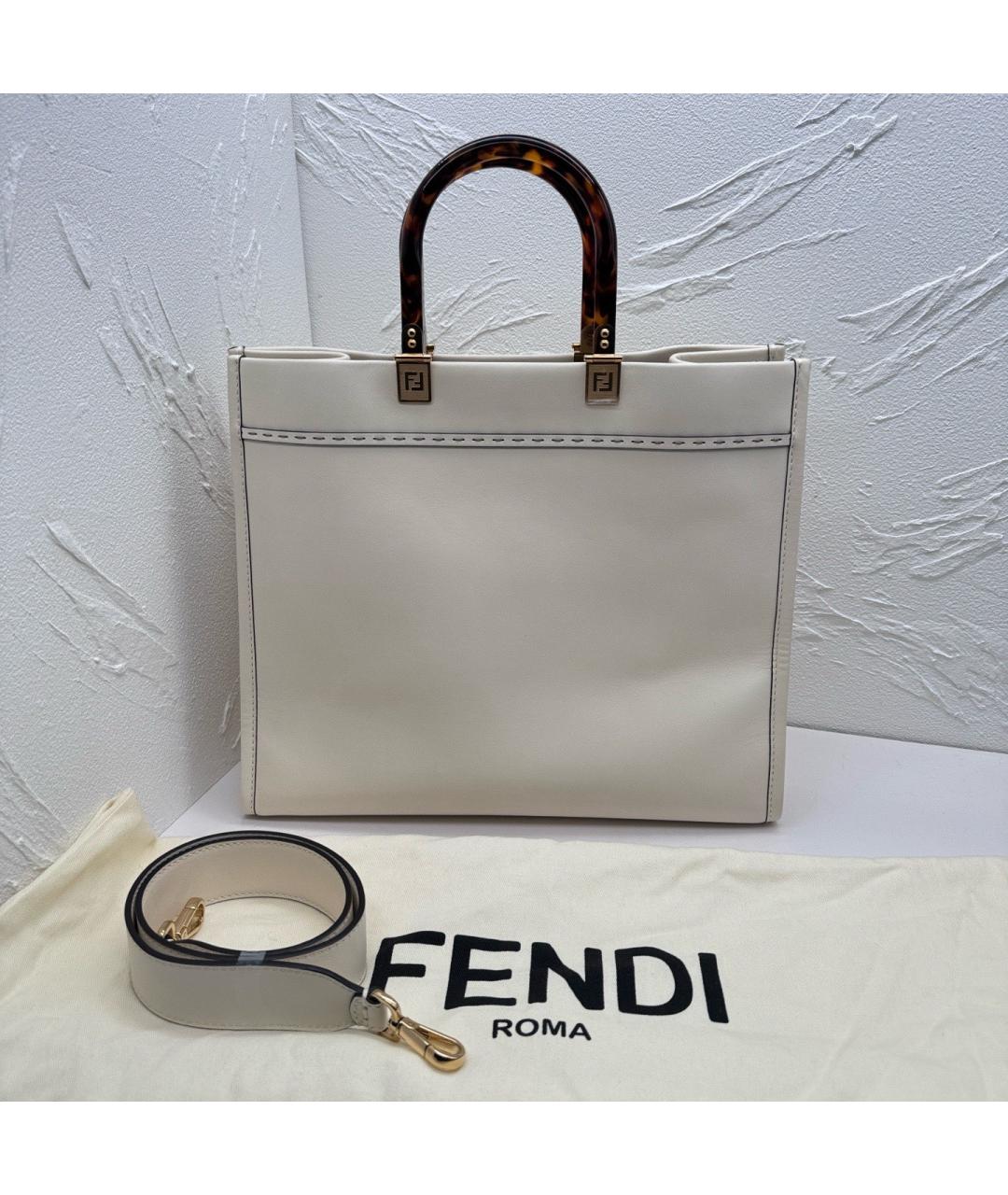 FENDI Белая кожаная сумка тоут, фото 2