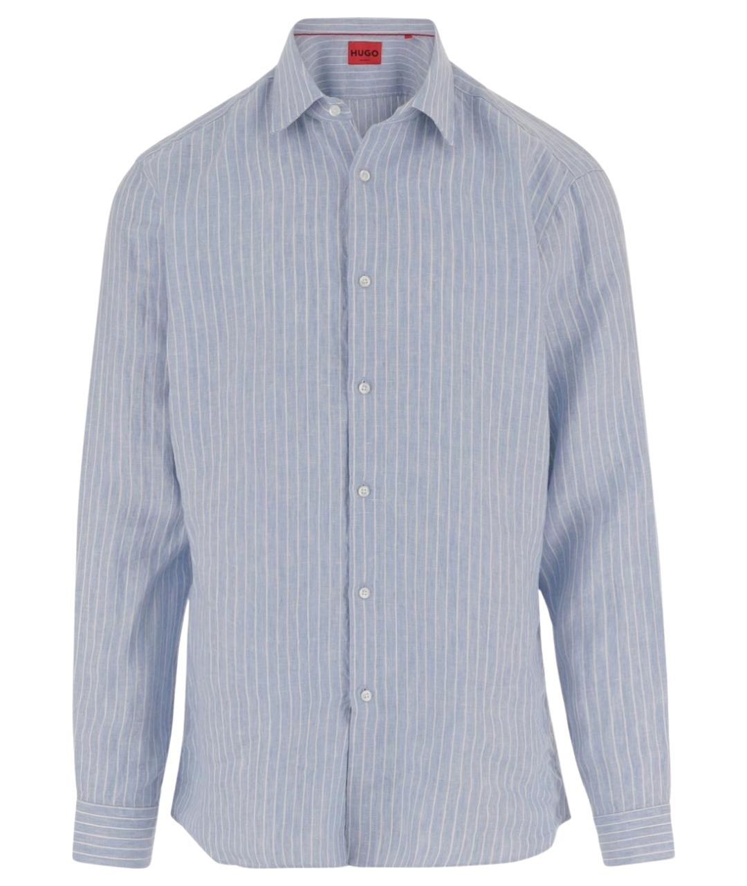 HUGO BOSS Голубая льняная кэжуал рубашка, фото 1