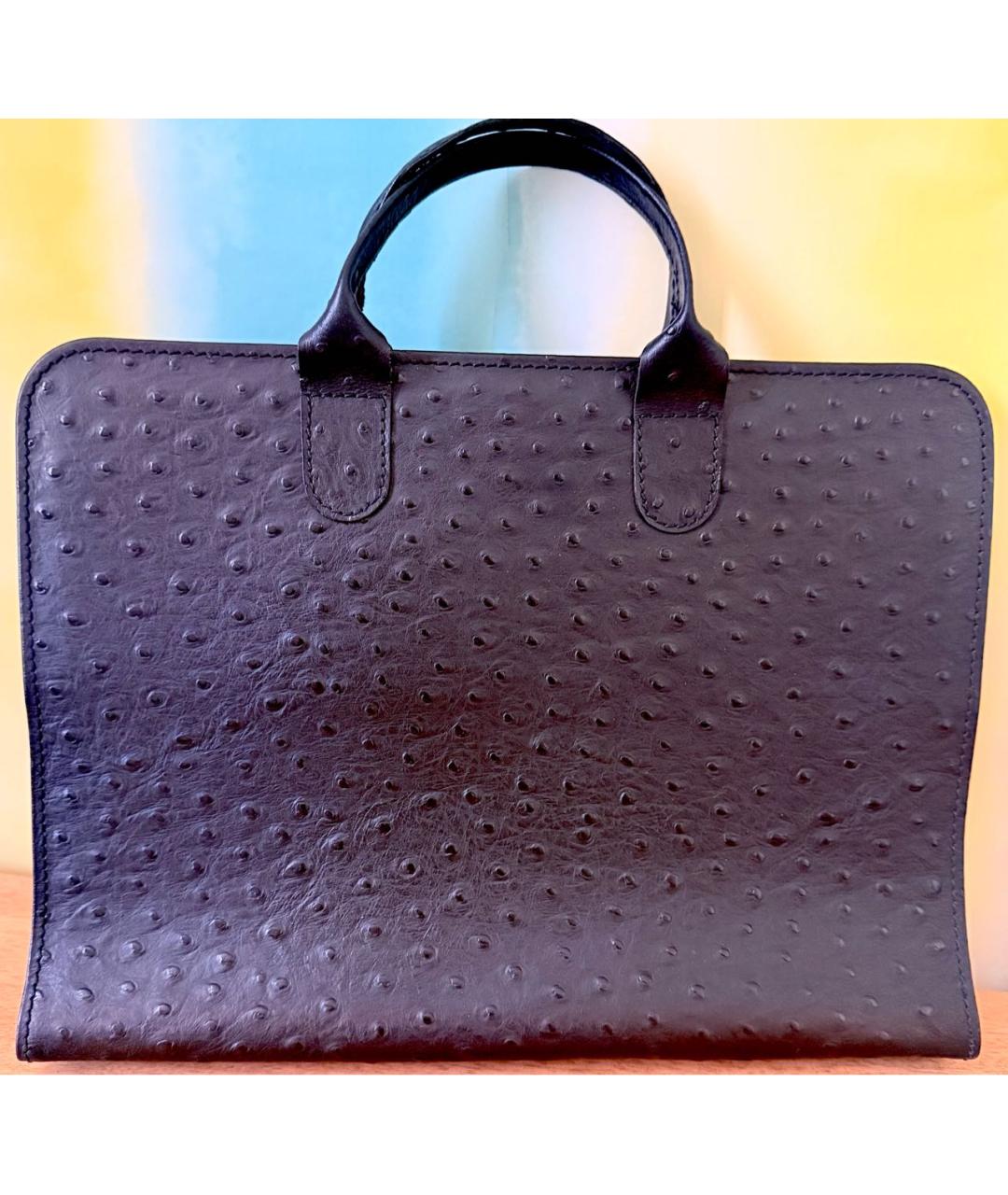 FABI Черная сумка с короткими ручками из экзотической кожи, фото 5