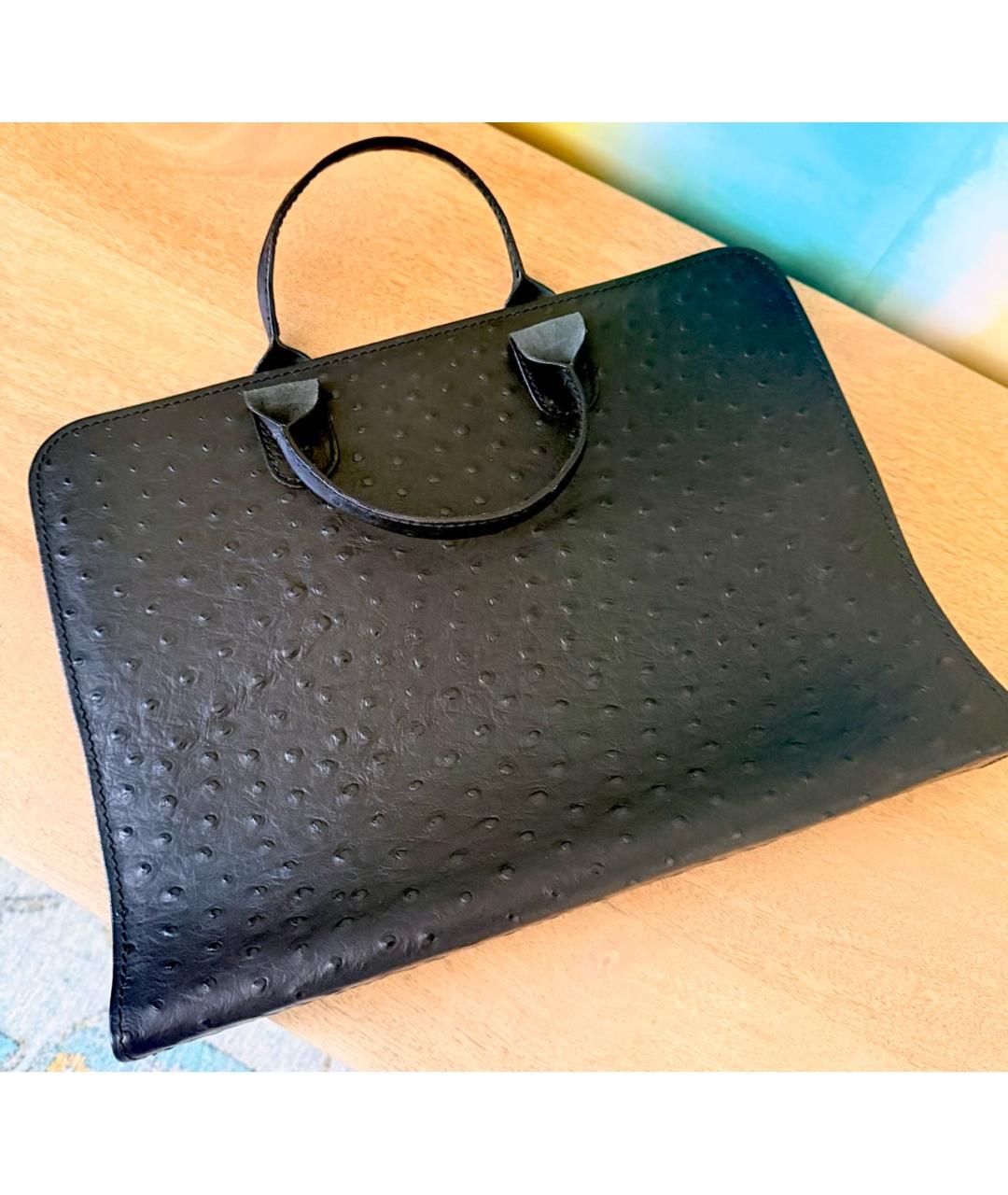 FABI Черная сумка с короткими ручками из экзотической кожи, фото 3