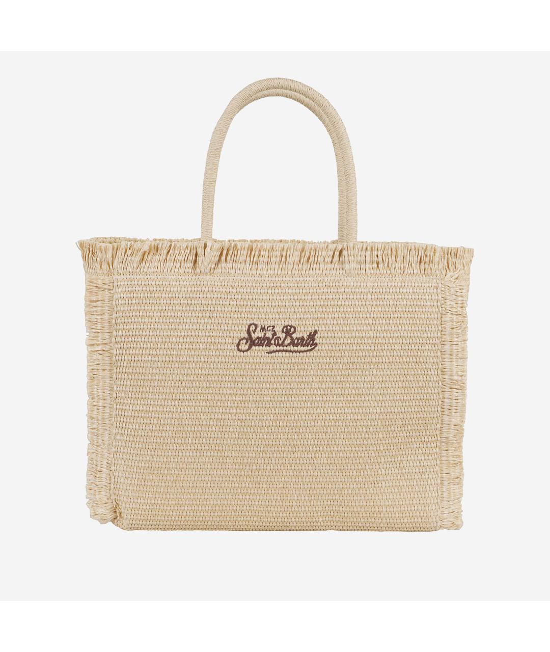 MC2 SAINT BARTH Бежевая пелетеная сумка тоут, фото 3