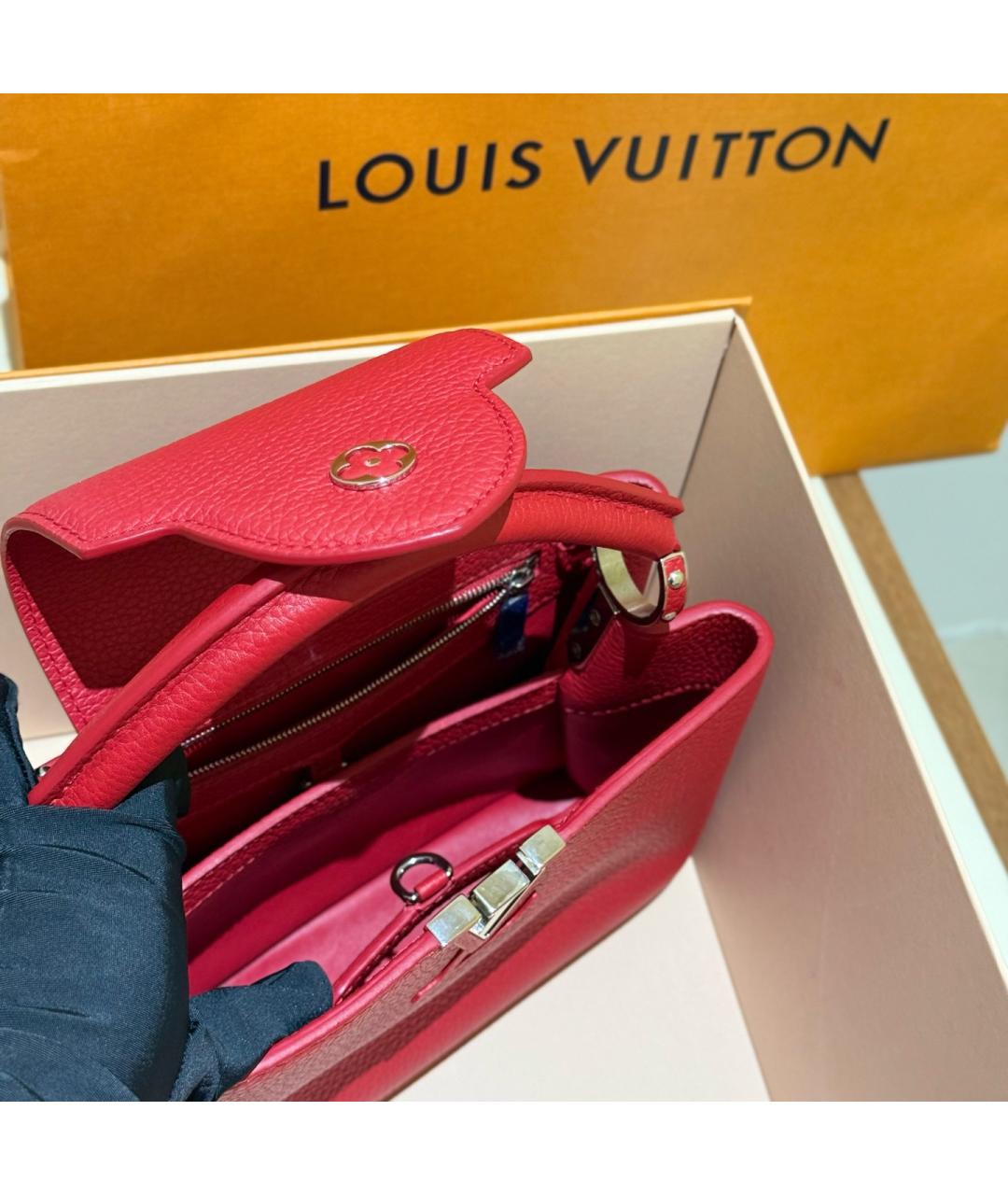 LOUIS VUITTON Красная кожаная сумка с короткими ручками, фото 6