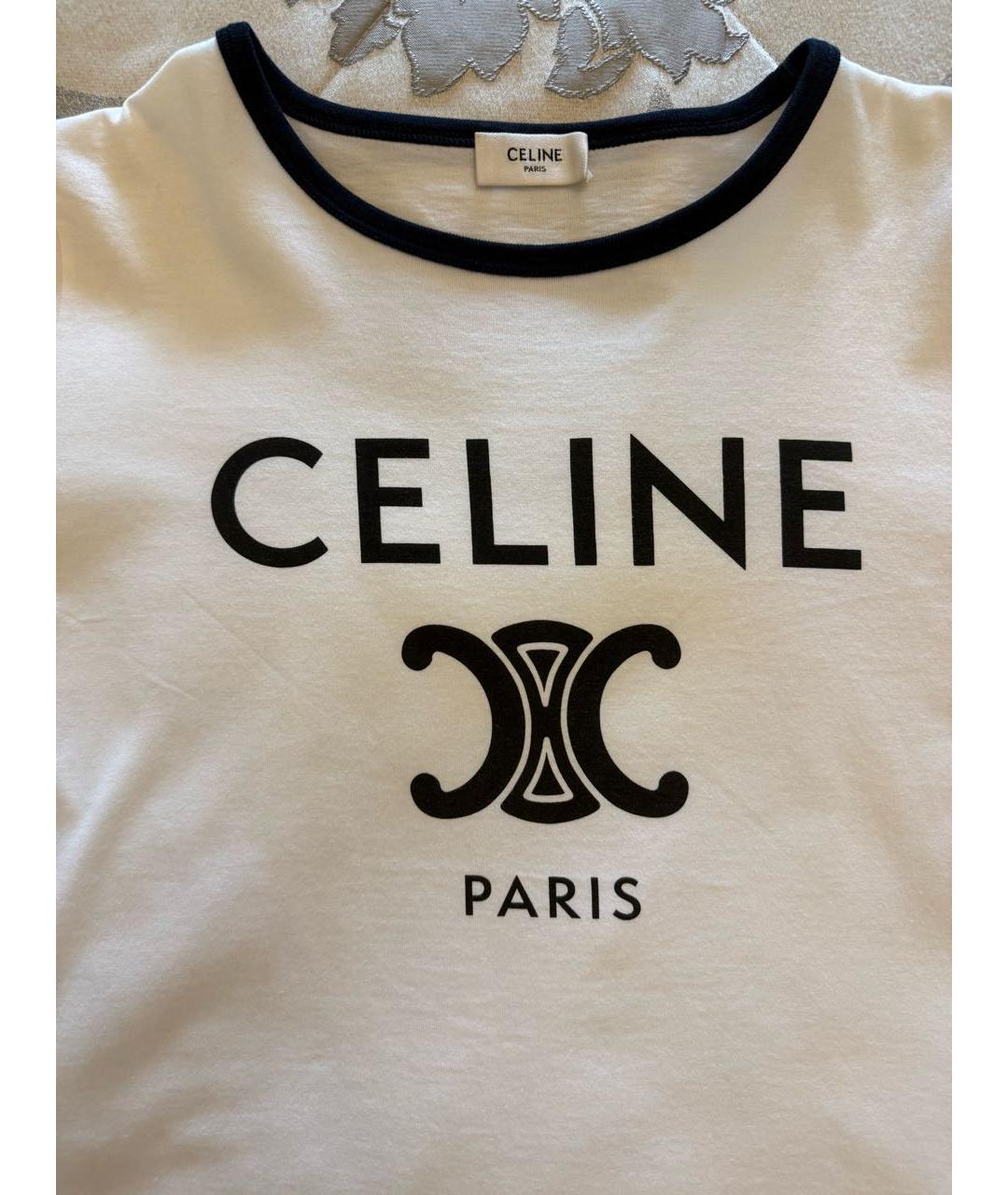 CELINE Белая хлопковая футболка, фото 3