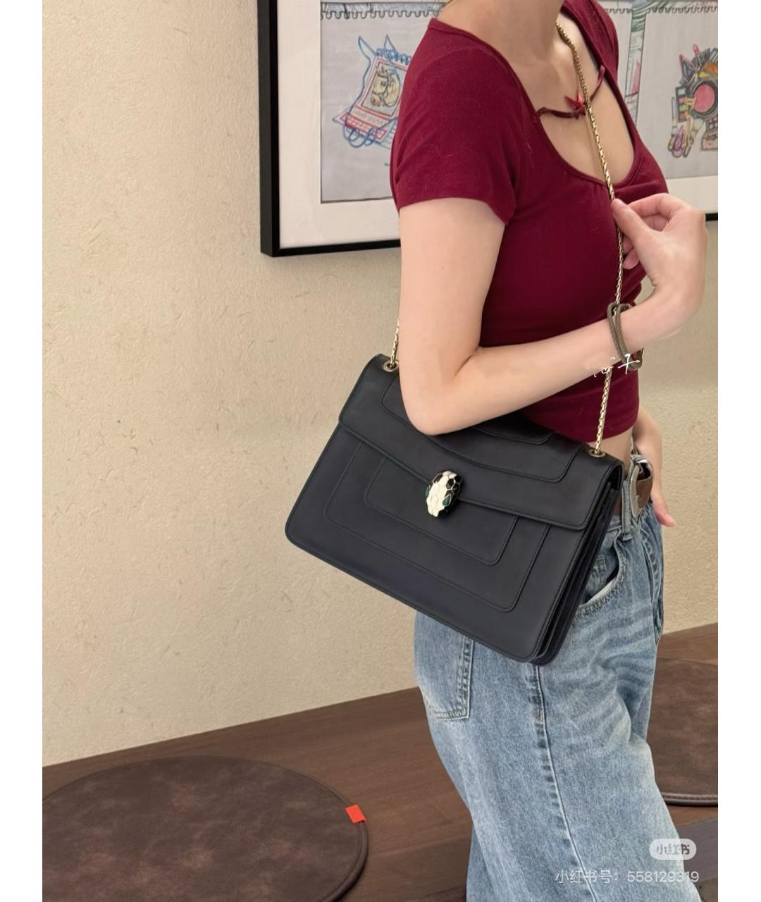 BVLGARI Черная кожаная сумка через плечо, фото 6