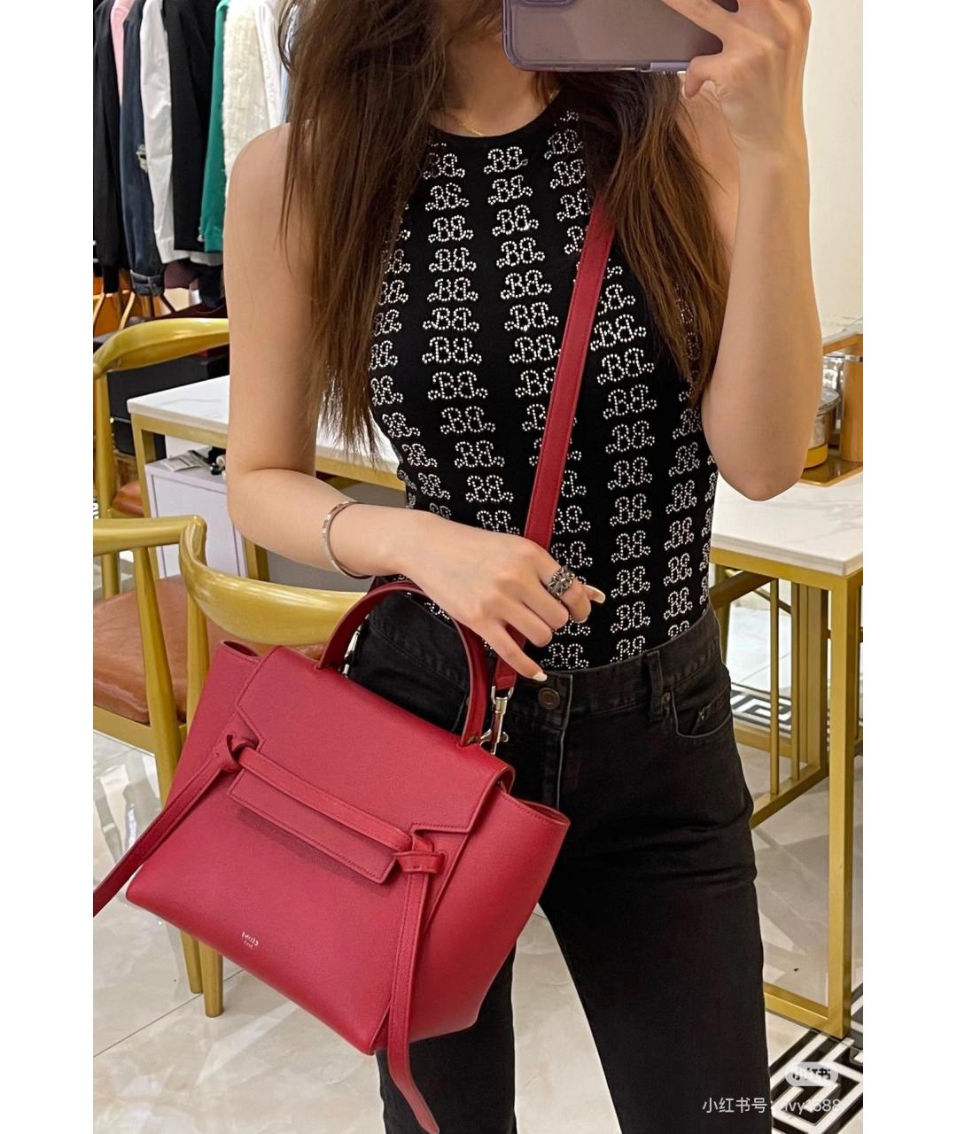 CELINE Красная кожаная сумка с короткими ручками, фото 6