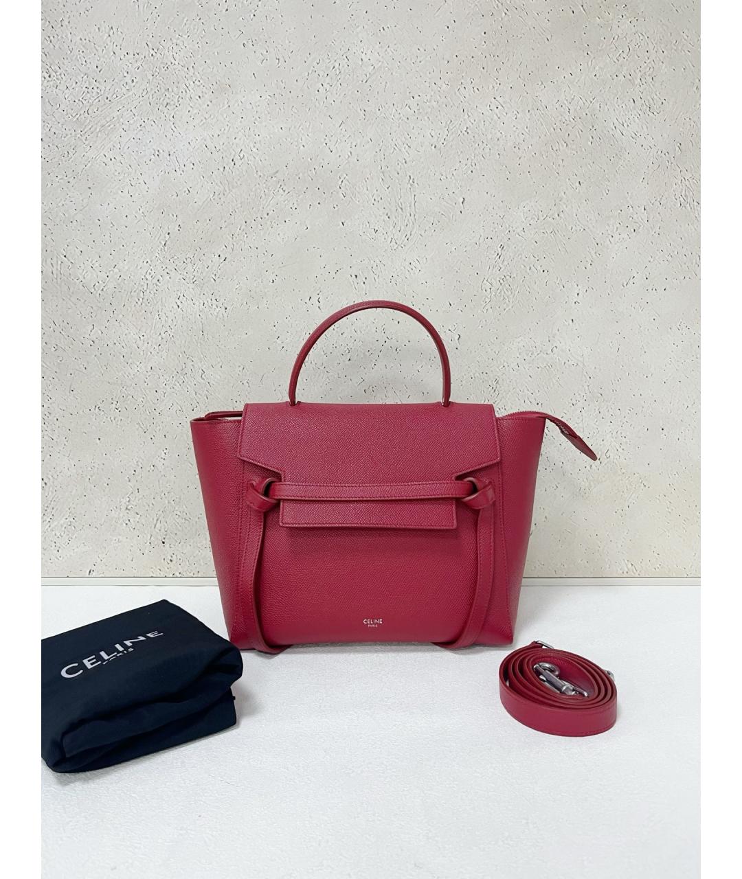CELINE Красная кожаная сумка с короткими ручками, фото 7