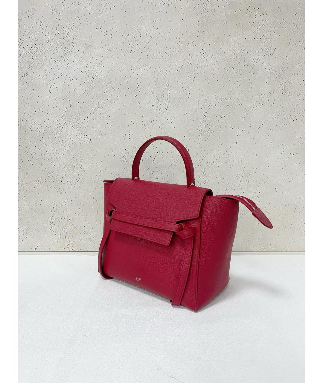 CELINE Красная кожаная сумка с короткими ручками, фото 4