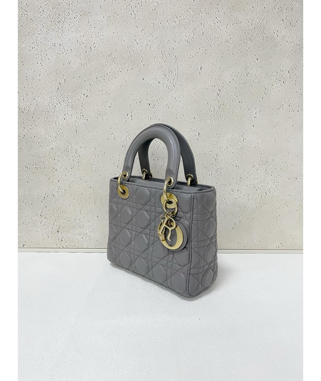 CHRISTIAN DIOR Серая кожаная сумка с короткими ручками, фото 4