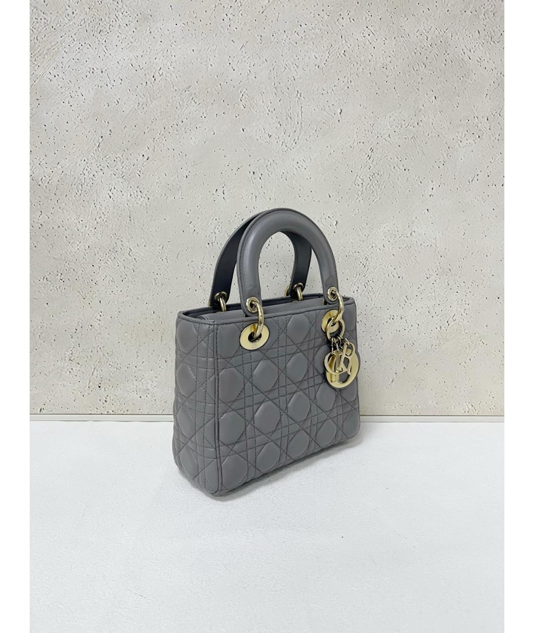 CHRISTIAN DIOR Серая кожаная сумка с короткими ручками, фото 3