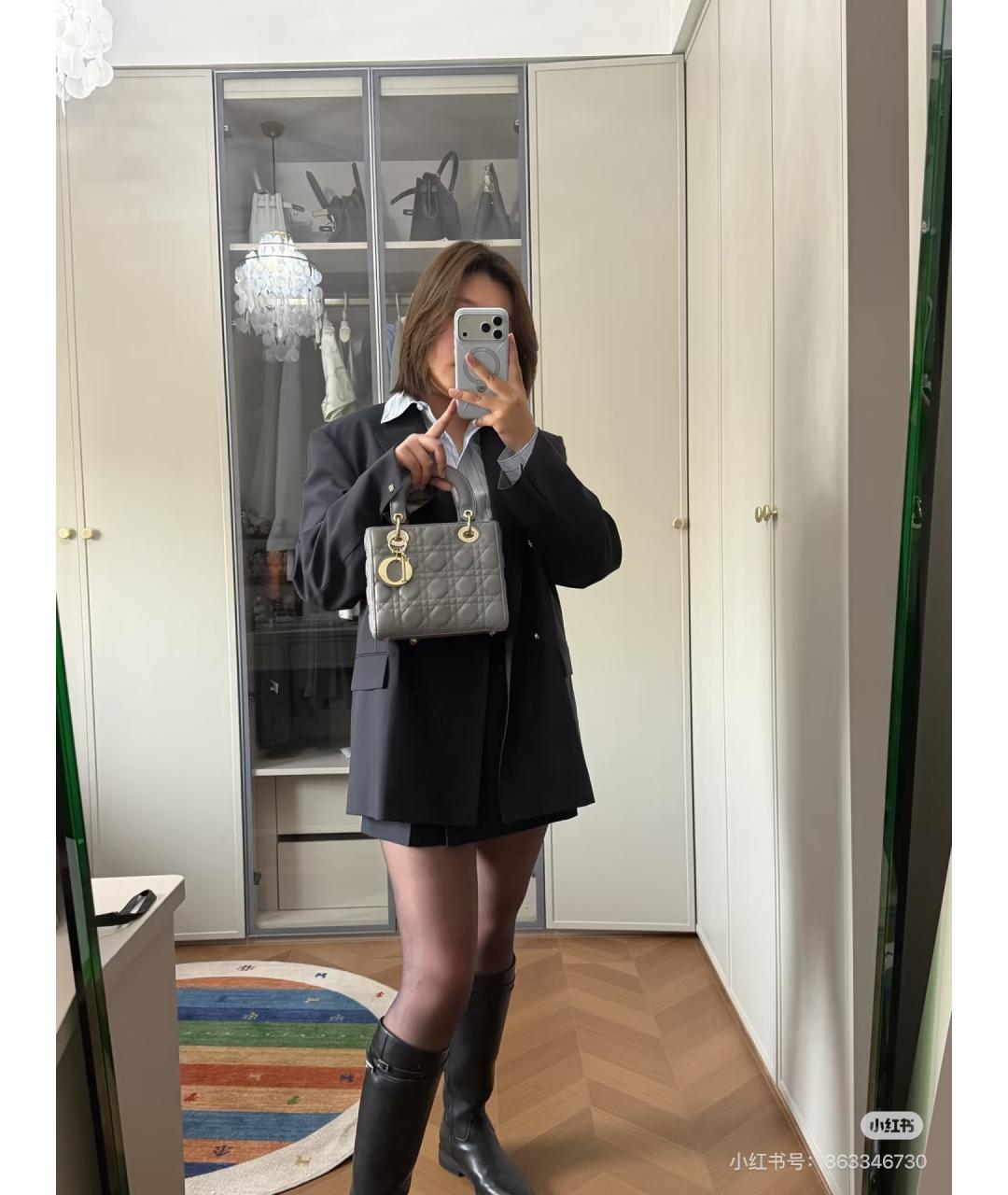 CHRISTIAN DIOR Серая кожаная сумка с короткими ручками, фото 6