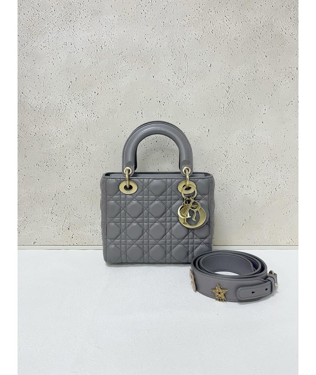 CHRISTIAN DIOR Серая кожаная сумка с короткими ручками, фото 7
