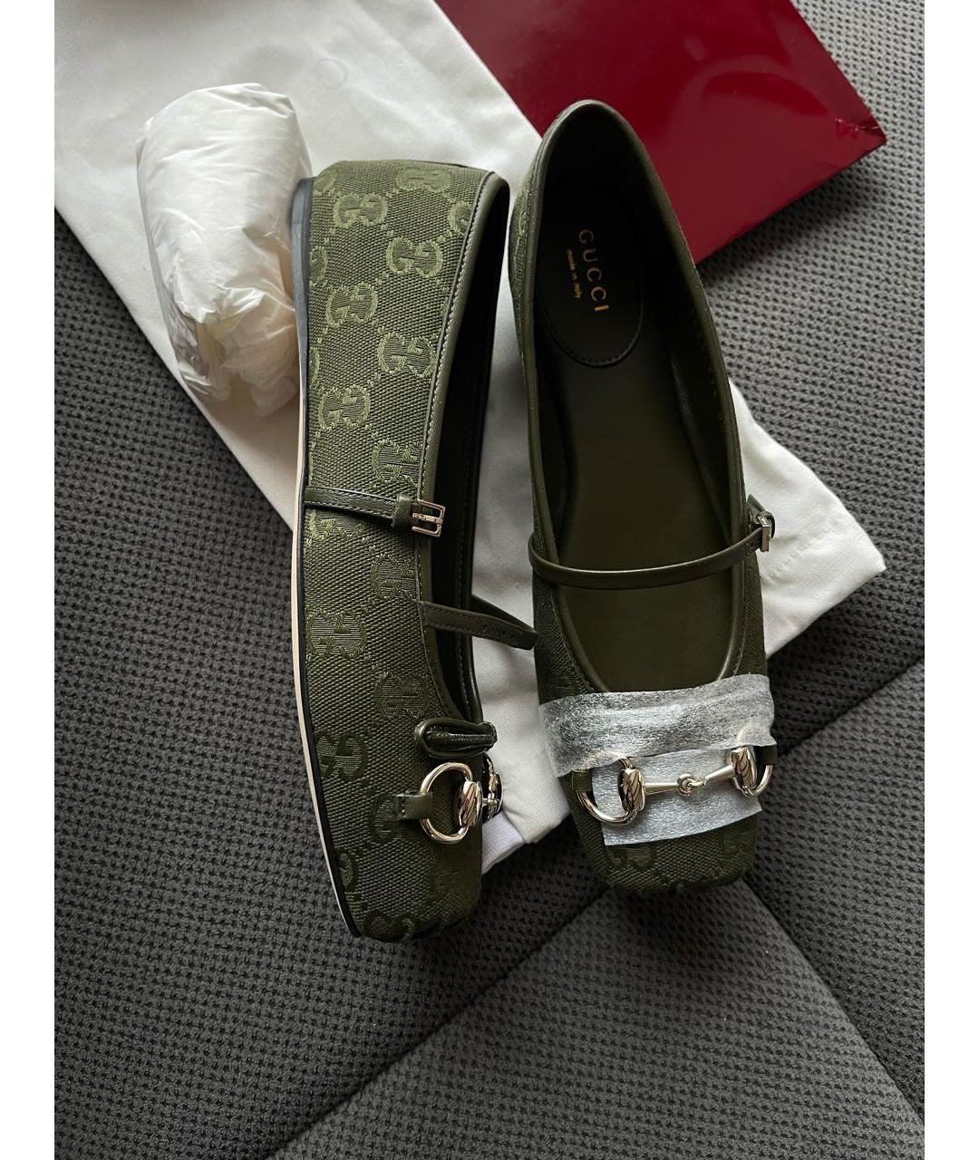 GUCCI Хаки кожаные балетки, фото 4