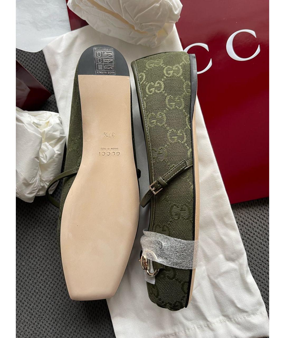 GUCCI Хаки кожаные балетки, фото 6