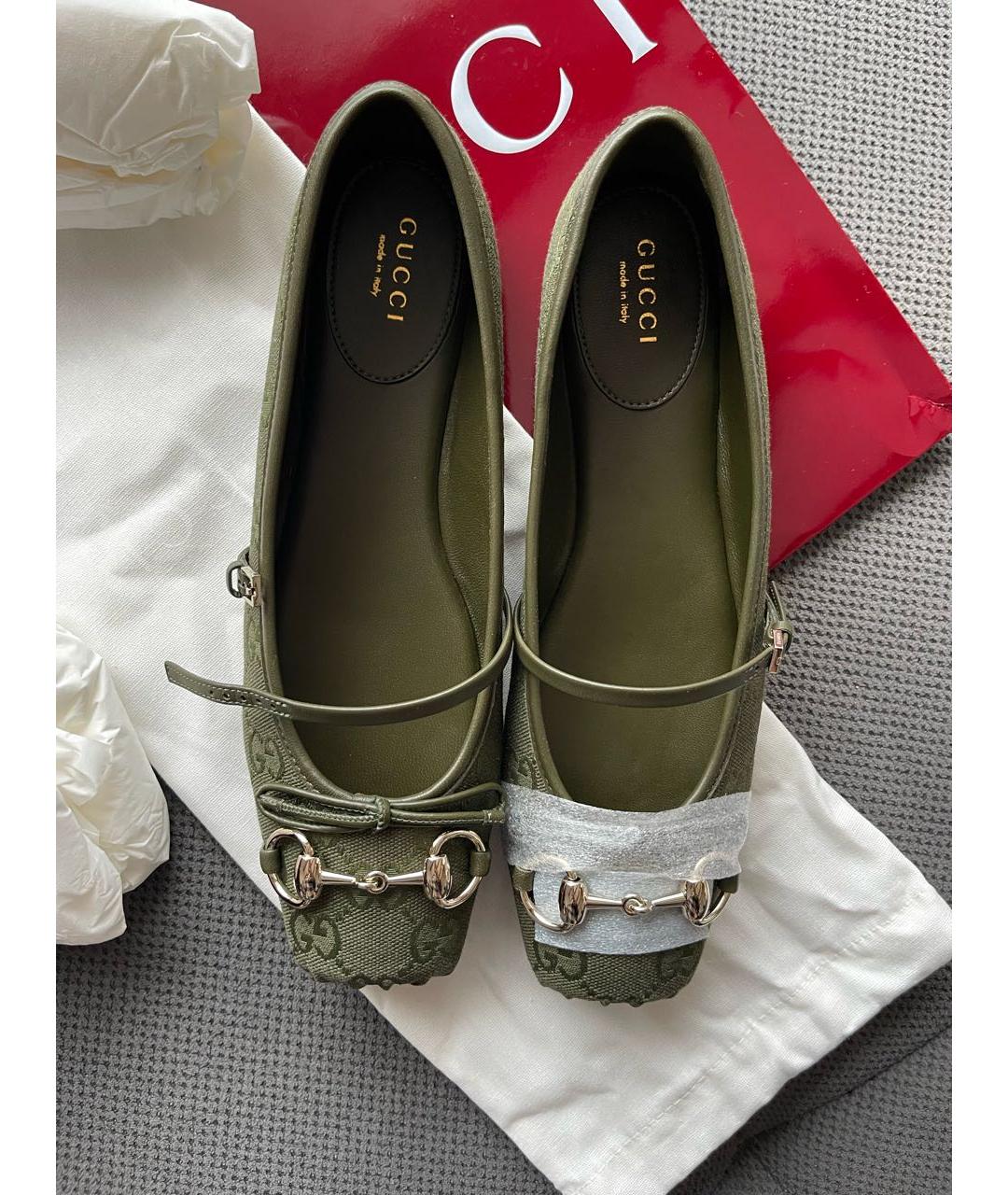 GUCCI Хаки кожаные балетки, фото 5