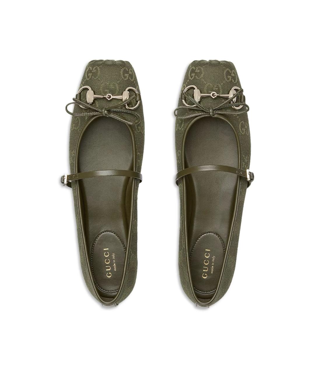 GUCCI Хаки кожаные балетки, фото 2