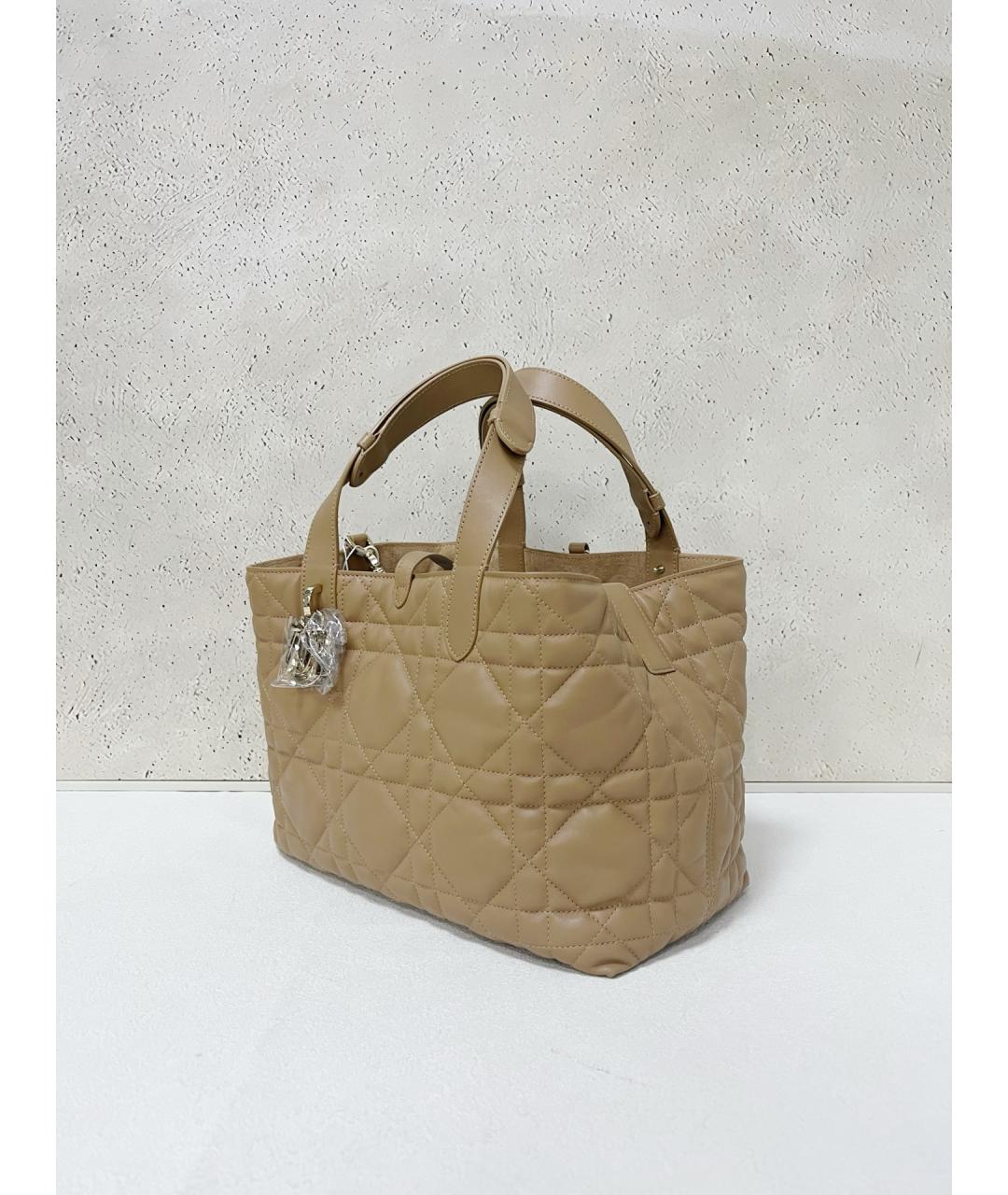 CHRISTIAN DIOR Бежевая кожаная сумка тоут, фото 4