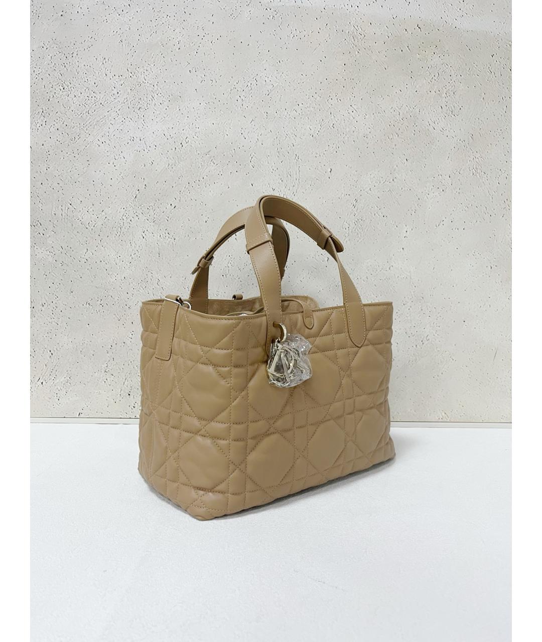 CHRISTIAN DIOR Бежевая кожаная сумка тоут, фото 3