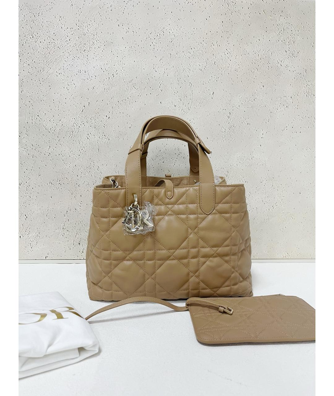 CHRISTIAN DIOR Бежевая кожаная сумка тоут, фото 7