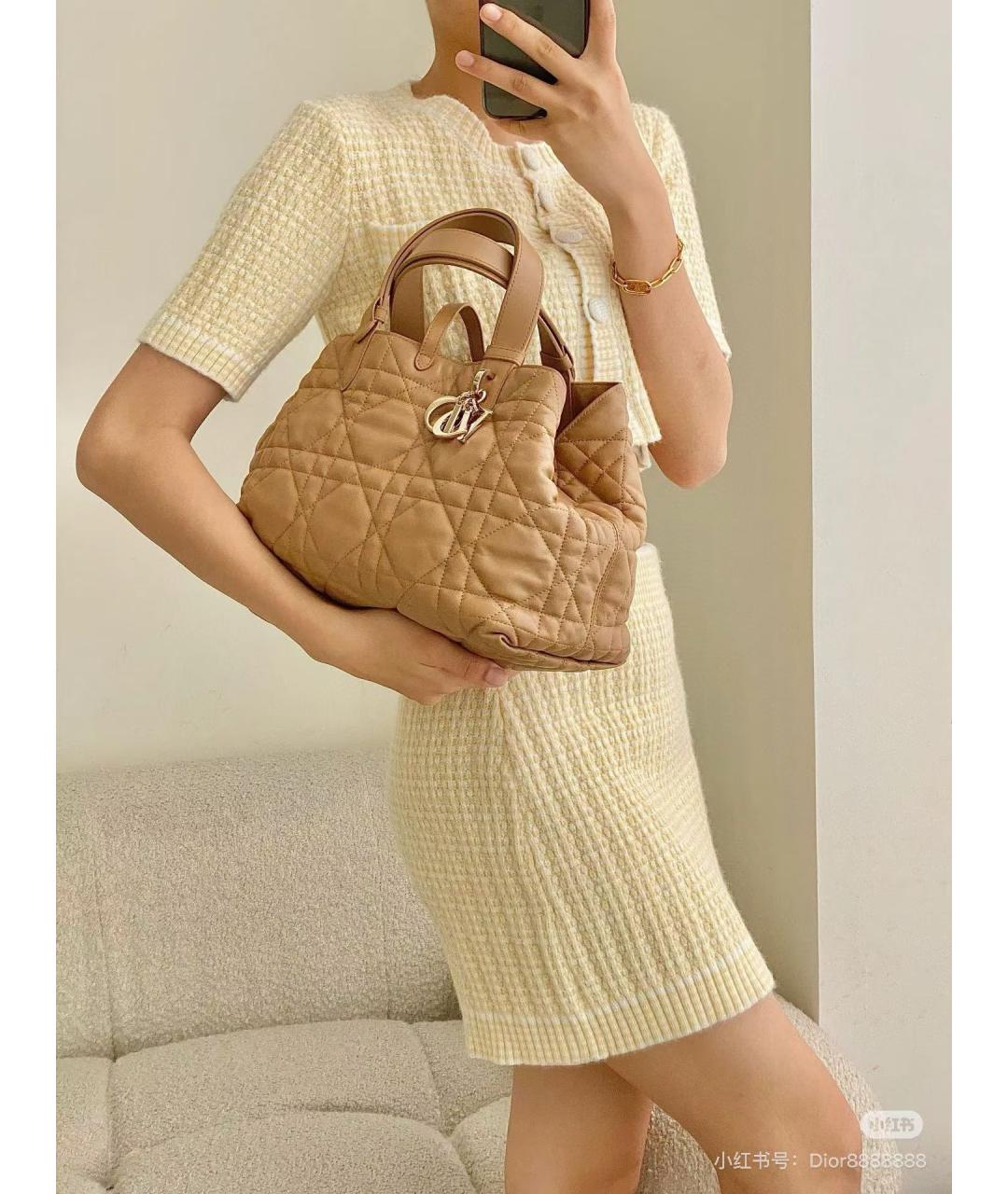 CHRISTIAN DIOR Бежевая кожаная сумка тоут, фото 6