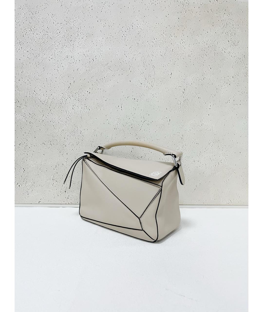 LOEWE Бежевая кожаная сумка с короткими ручками, фото 4