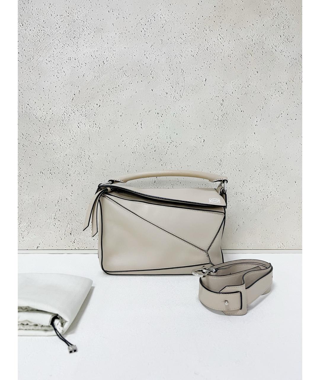 LOEWE Бежевая кожаная сумка с короткими ручками, фото 7