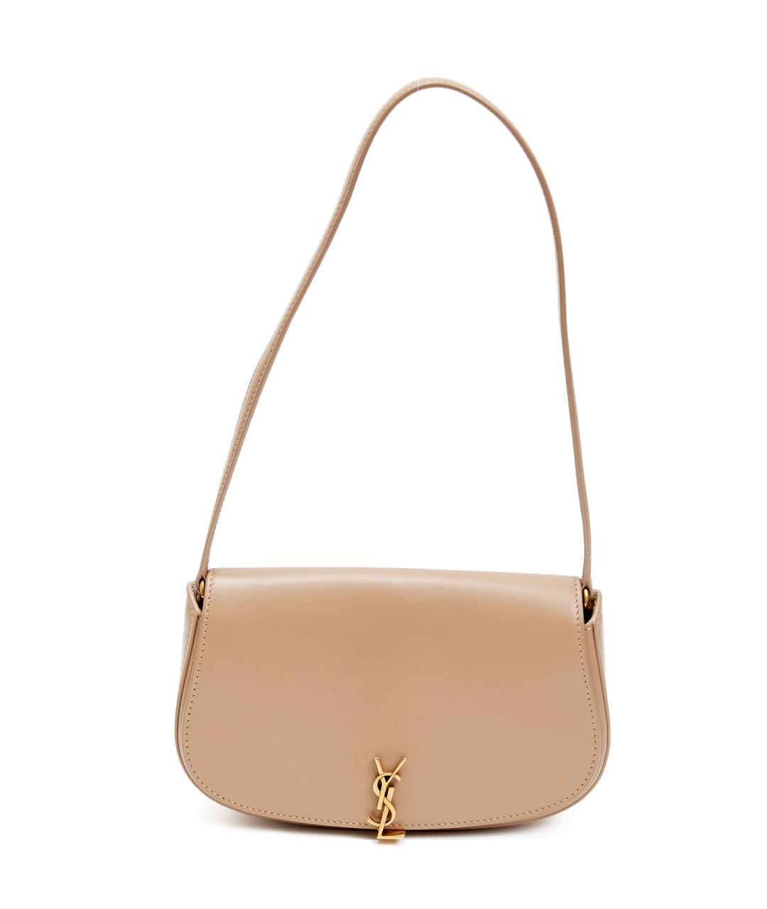 SAINT LAURENT Бежевая кожаная сумка через плечо, фото 8