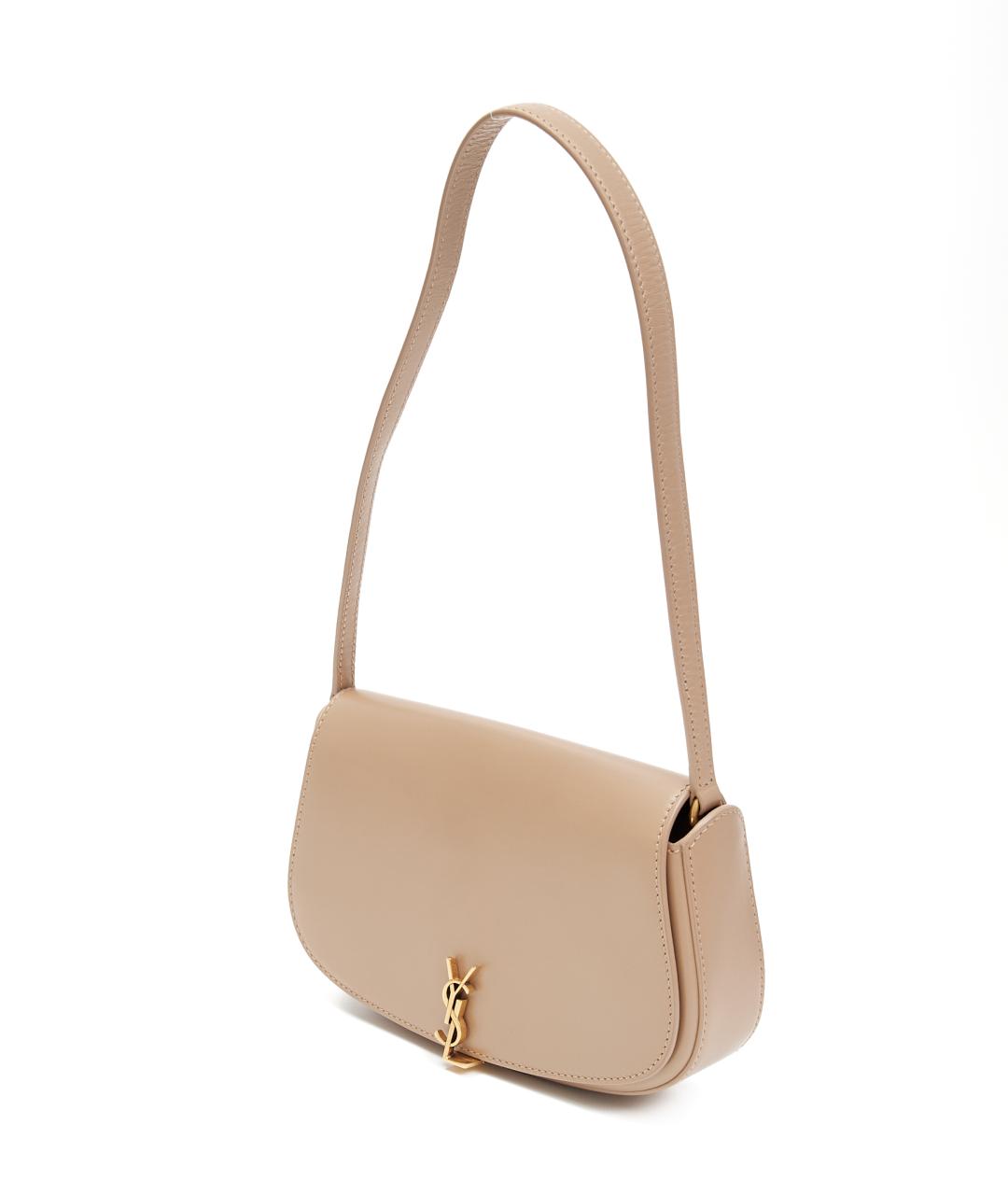 SAINT LAURENT Бежевая кожаная сумка через плечо, фото 2