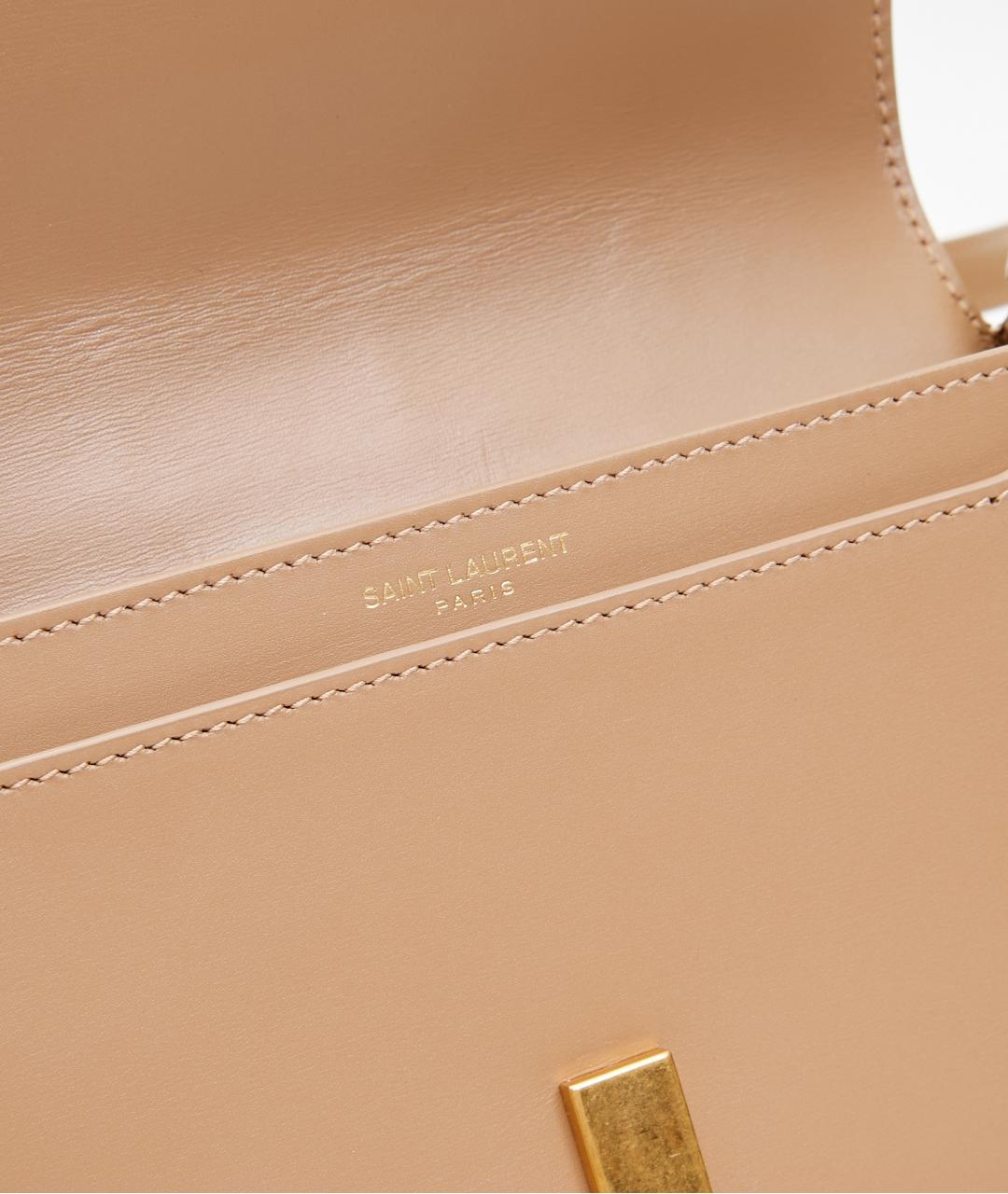 SAINT LAURENT Бежевая кожаная сумка через плечо, фото 5