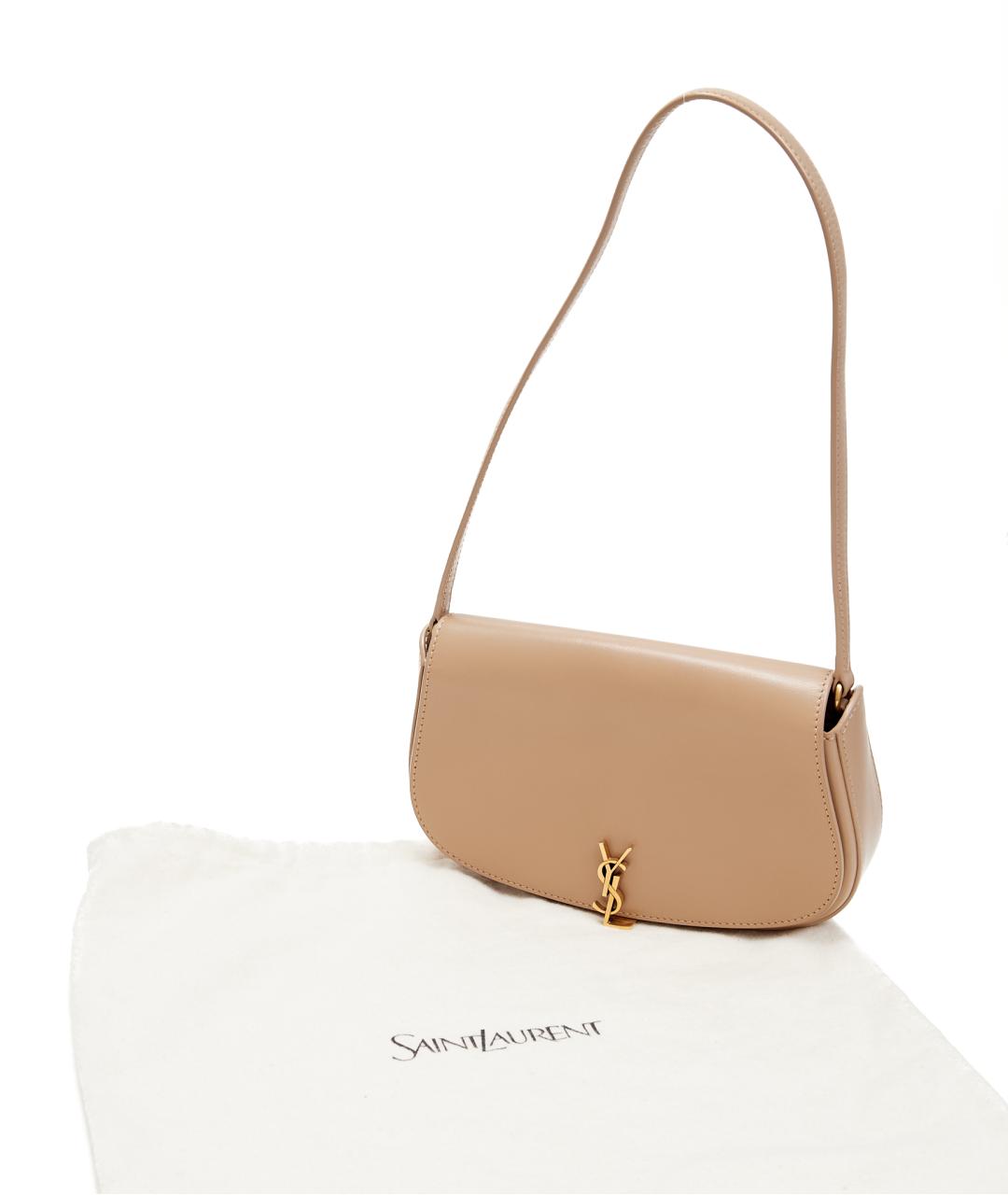 SAINT LAURENT Бежевая кожаная сумка через плечо, фото 7