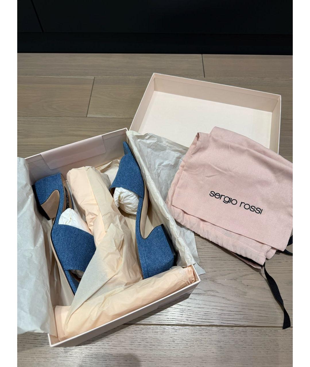 SERGIO ROSSI Синие текстильные мюли, фото 8