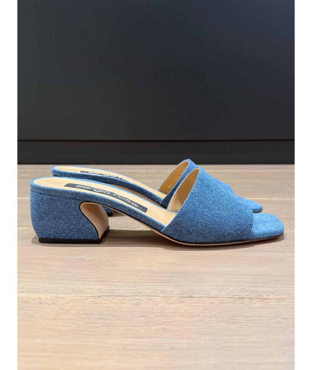 SERGIO ROSSI Синие текстильные мюли, фото 9