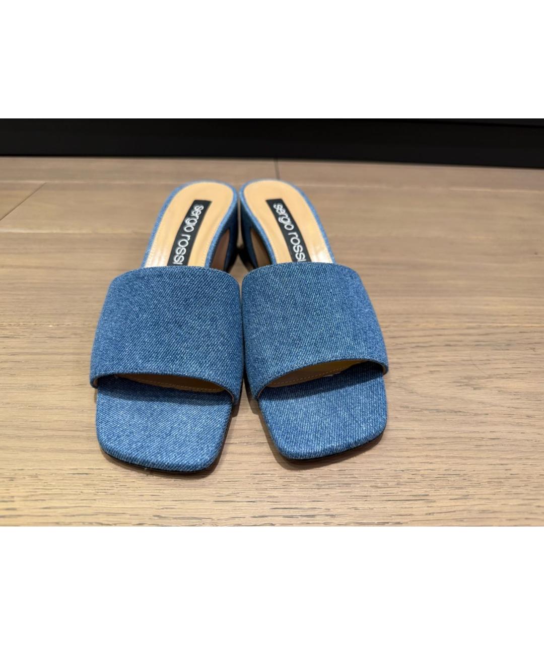 SERGIO ROSSI Синие текстильные мюли, фото 3