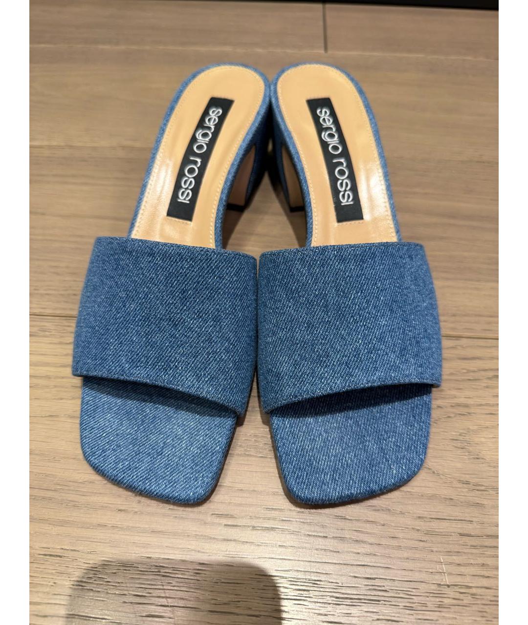 SERGIO ROSSI Синие текстильные мюли, фото 2