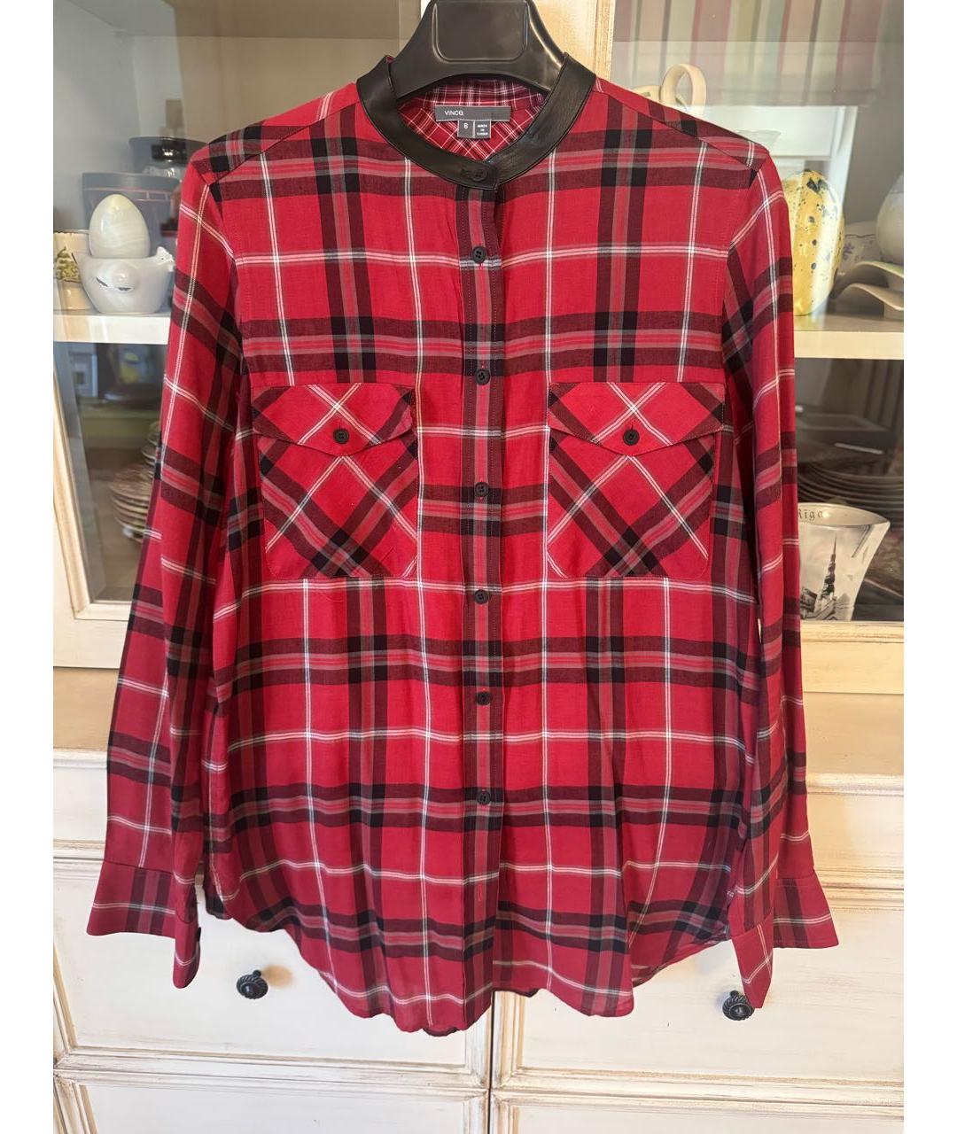 VINCE Бордовая хлопковая рубашка, фото 5