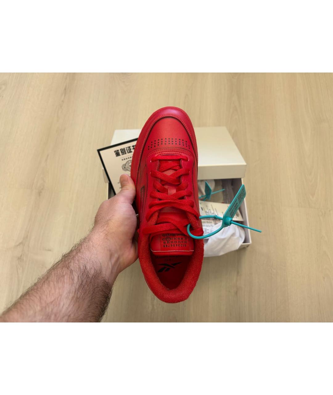 MAISON MARGIELA Бордовые кожаные низкие кроссовки / кеды, фото 3